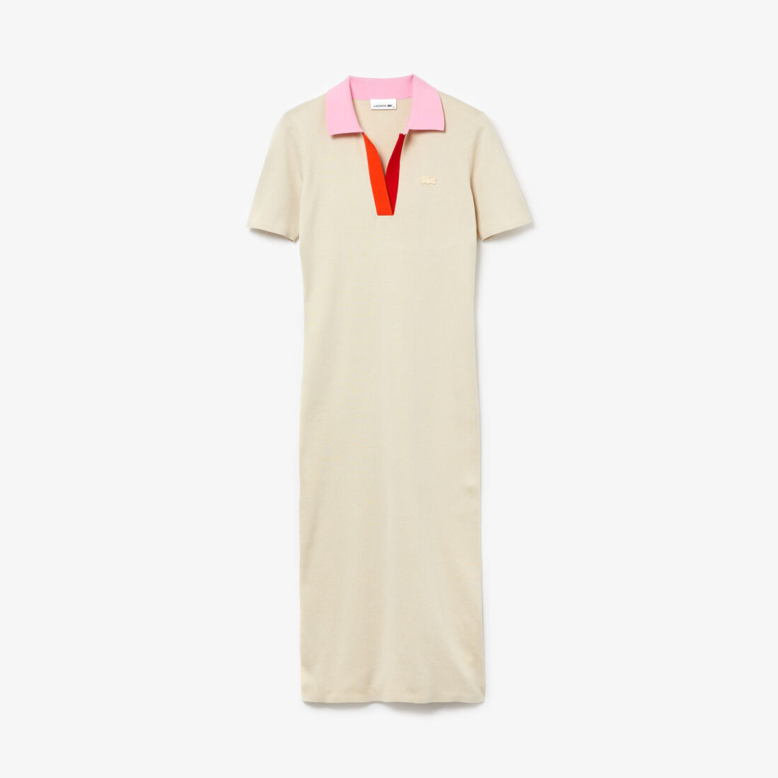 فستان طويل بشكل قميص من القطن المحبوك ثنائي اللون بياقة بولو للنساء فستان طويل بشكل قميص من القطن المحبوك ثنائي اللون بياقة بولو للنساء