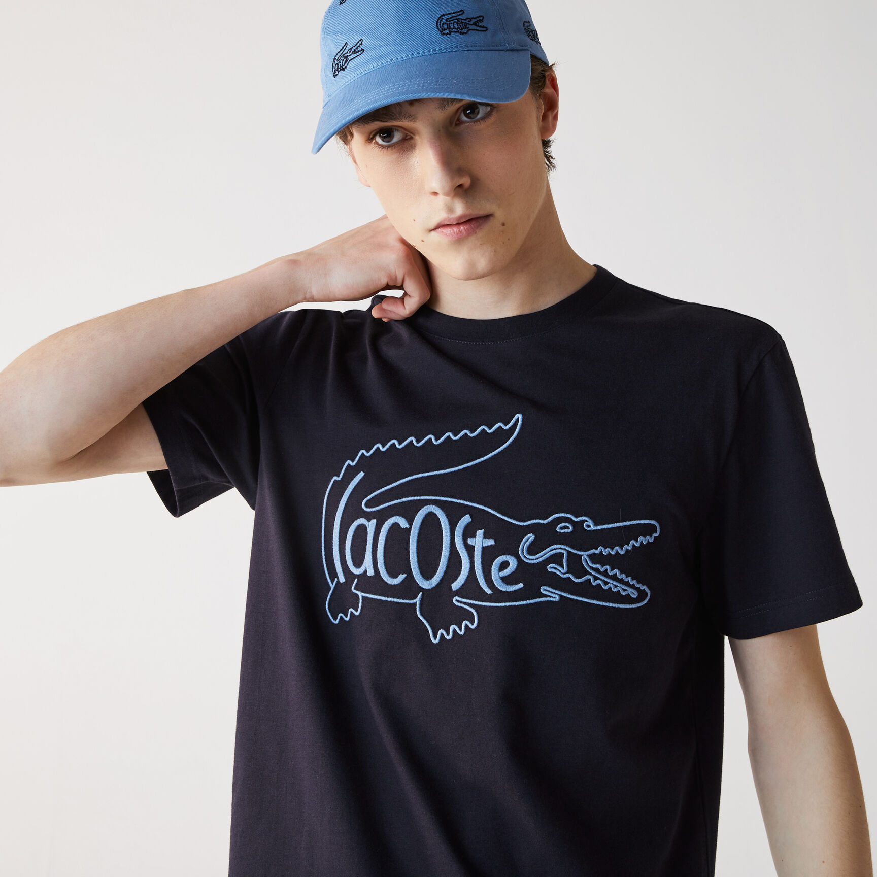 Men's Crew Neck Crocodile Embroidery Cotton T-shirt