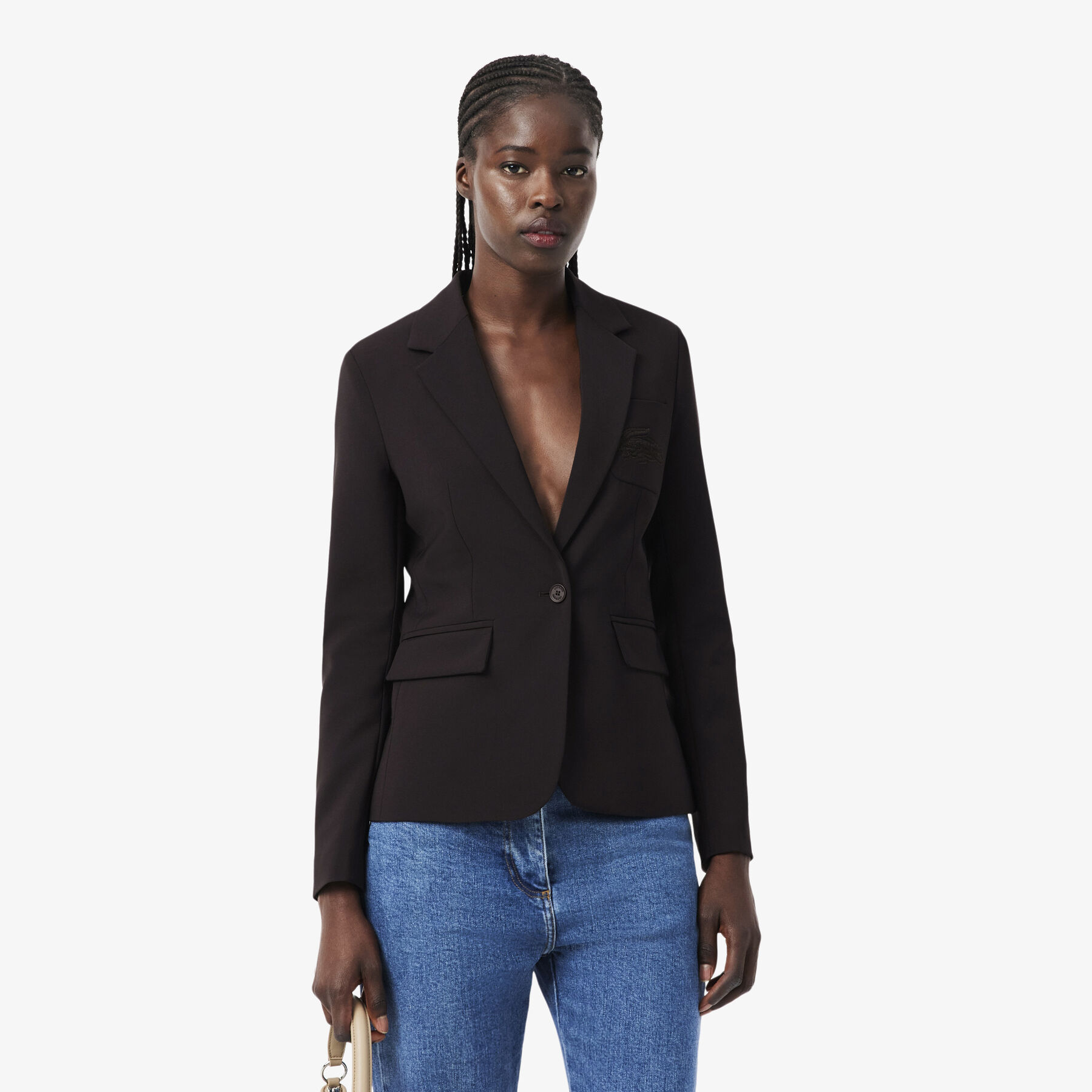 lacoste embroidered logo slim fit wool blazer