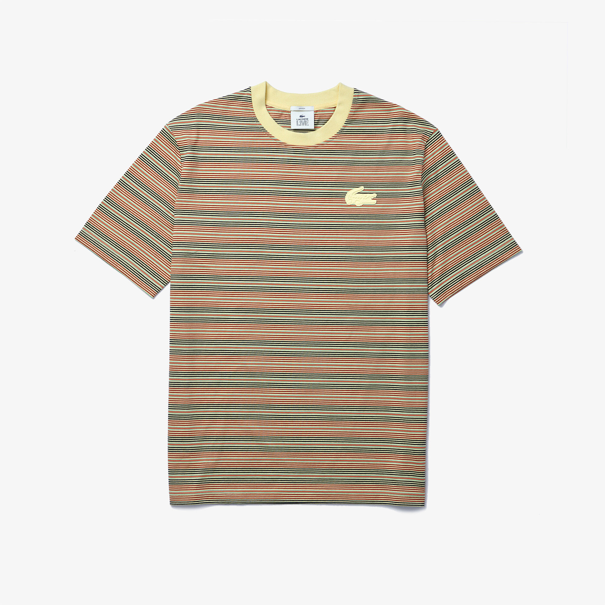 Unisex Lacoste LIVE Loose Fit Crew Neck Striped Cotton T-shirt