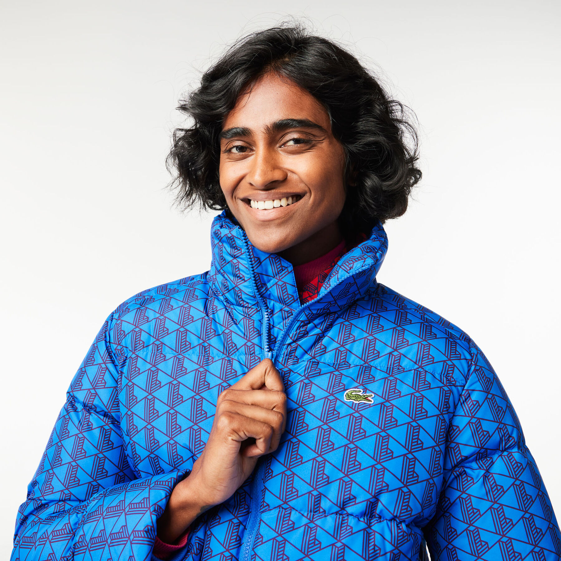 Hooded Monogram Print Puffer Jacket with Puffed Croc at Back lacoste hooded monogram print puffer jacket with puffed croc at back