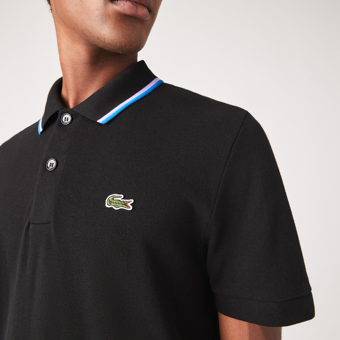 Men's Lacoste Regular Fit Striped Collar Cotton Petit Piqué Polo Men's Lacoste Regular Fit Striped Collar Cotton Petit Piqué Polo