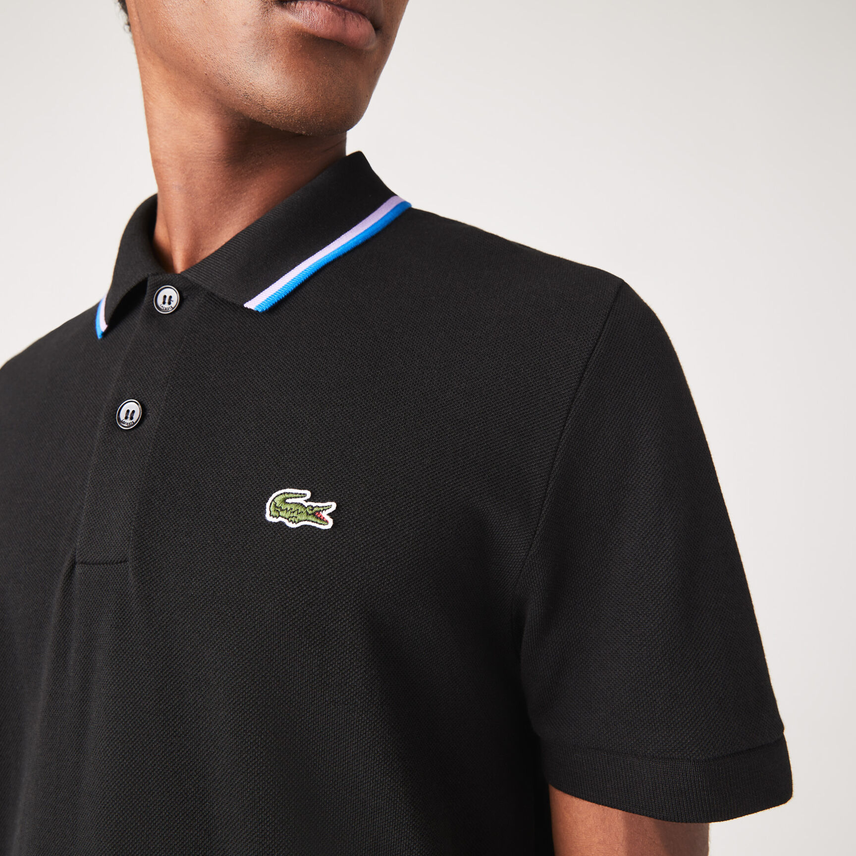 Men's Lacoste Regular Fit Striped Collar Cotton Petit Piqué Polo Men's Lacoste Regular Fit Striped Collar Cotton Petit Piqué Polo