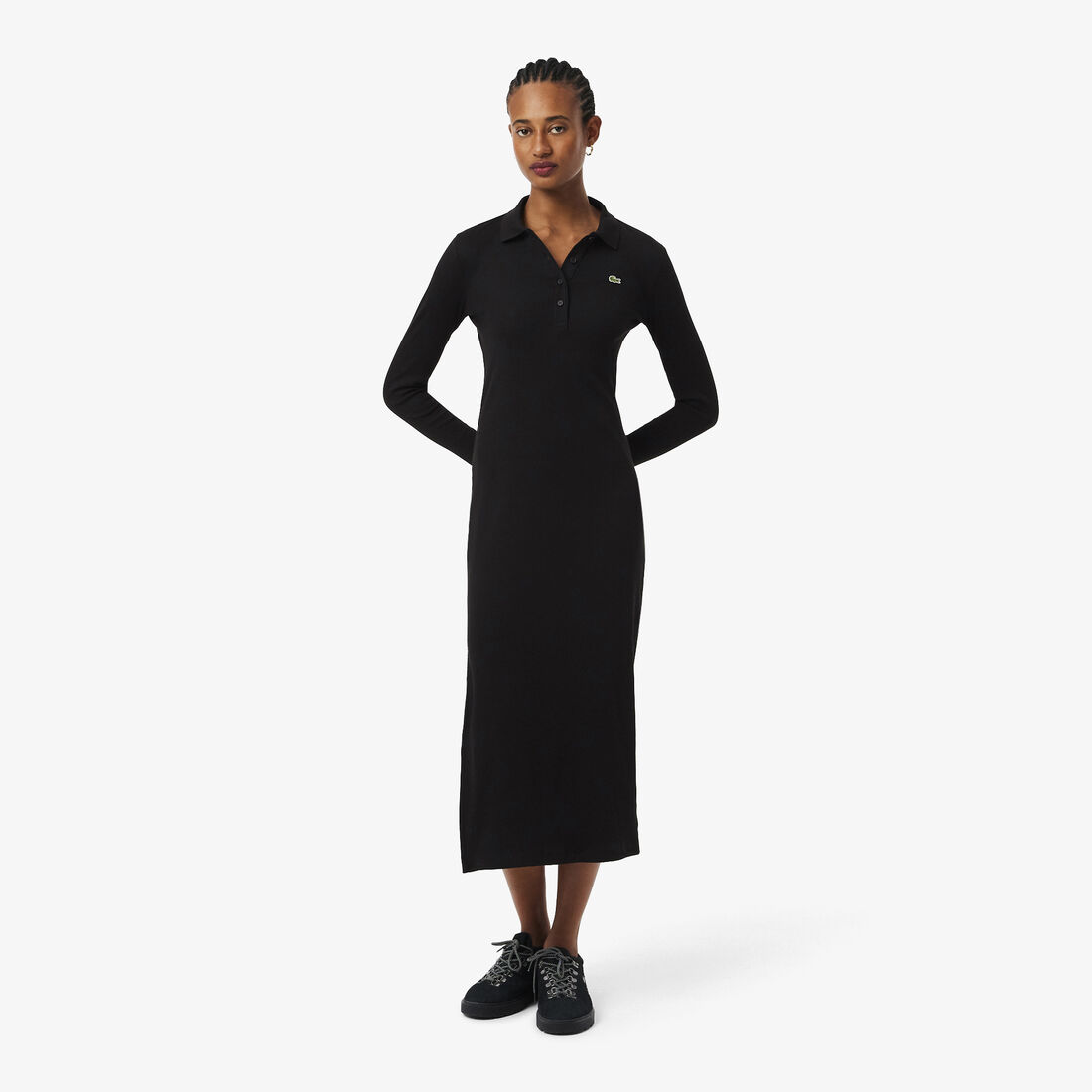 Slim Fit Ribbed Cotton Polo Collar Dress - EF5297-00-031