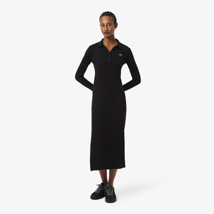 Slim Fit Ribbed Cotton Polo Collar Dress