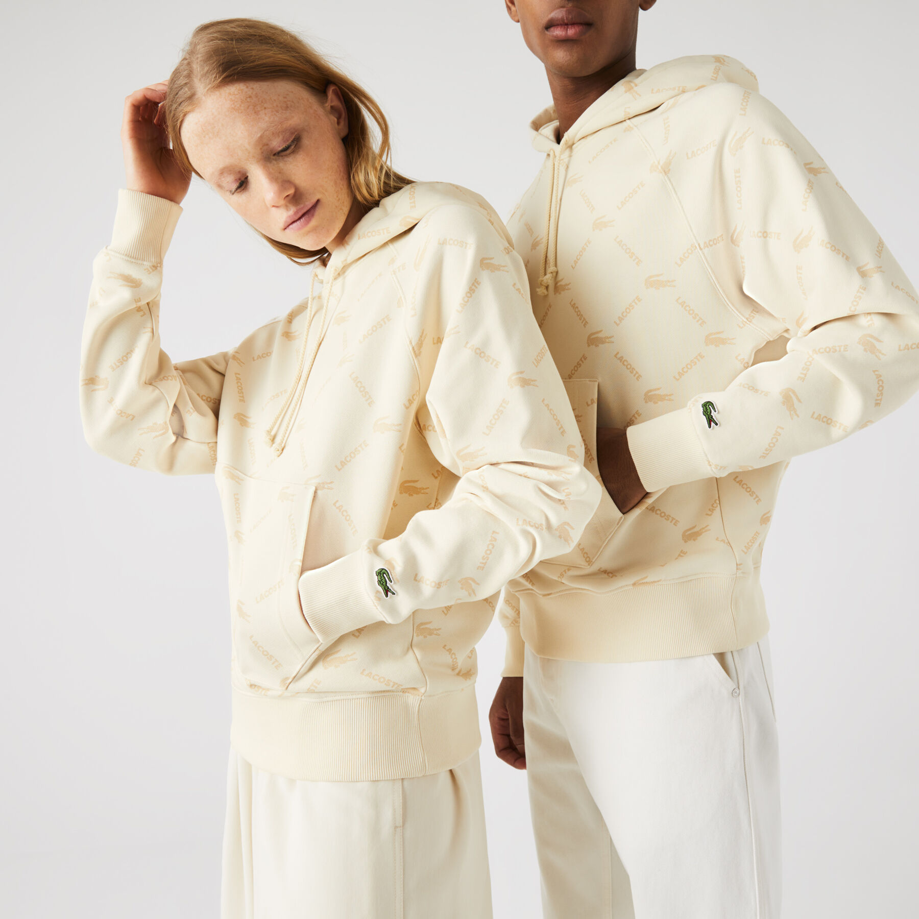 unisex lacoste live loose fit hooded monogram cotton sweatshirt