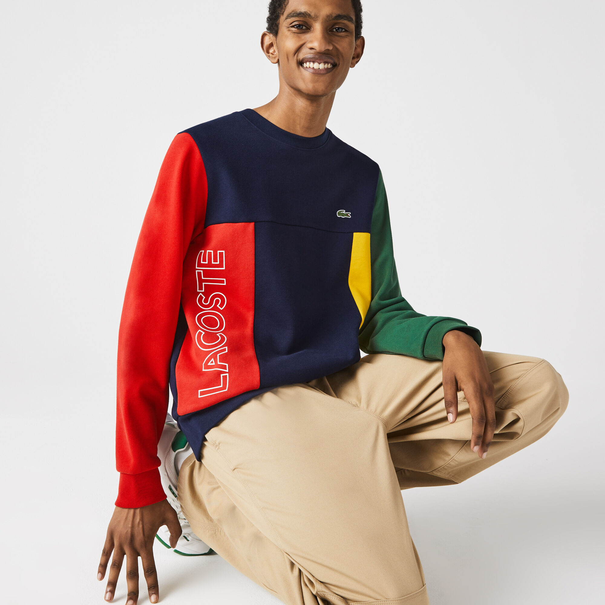 Buy Men s Crew Neck Colour block Cotton Fleece Sweatshirt Lacoste SA