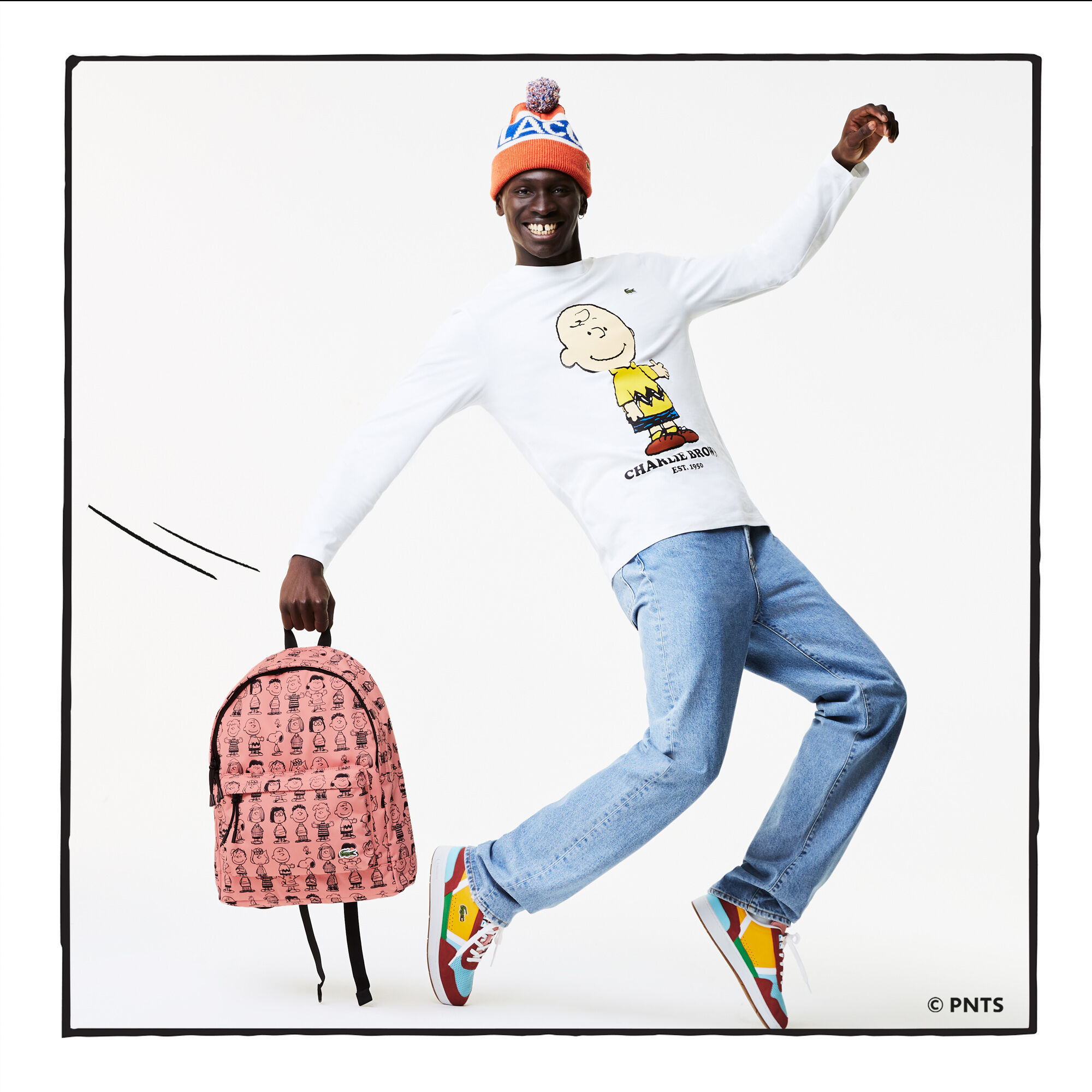 Men's Lacoste x Peanuts Print Canvas Backpack, White | LACOSTE KSA