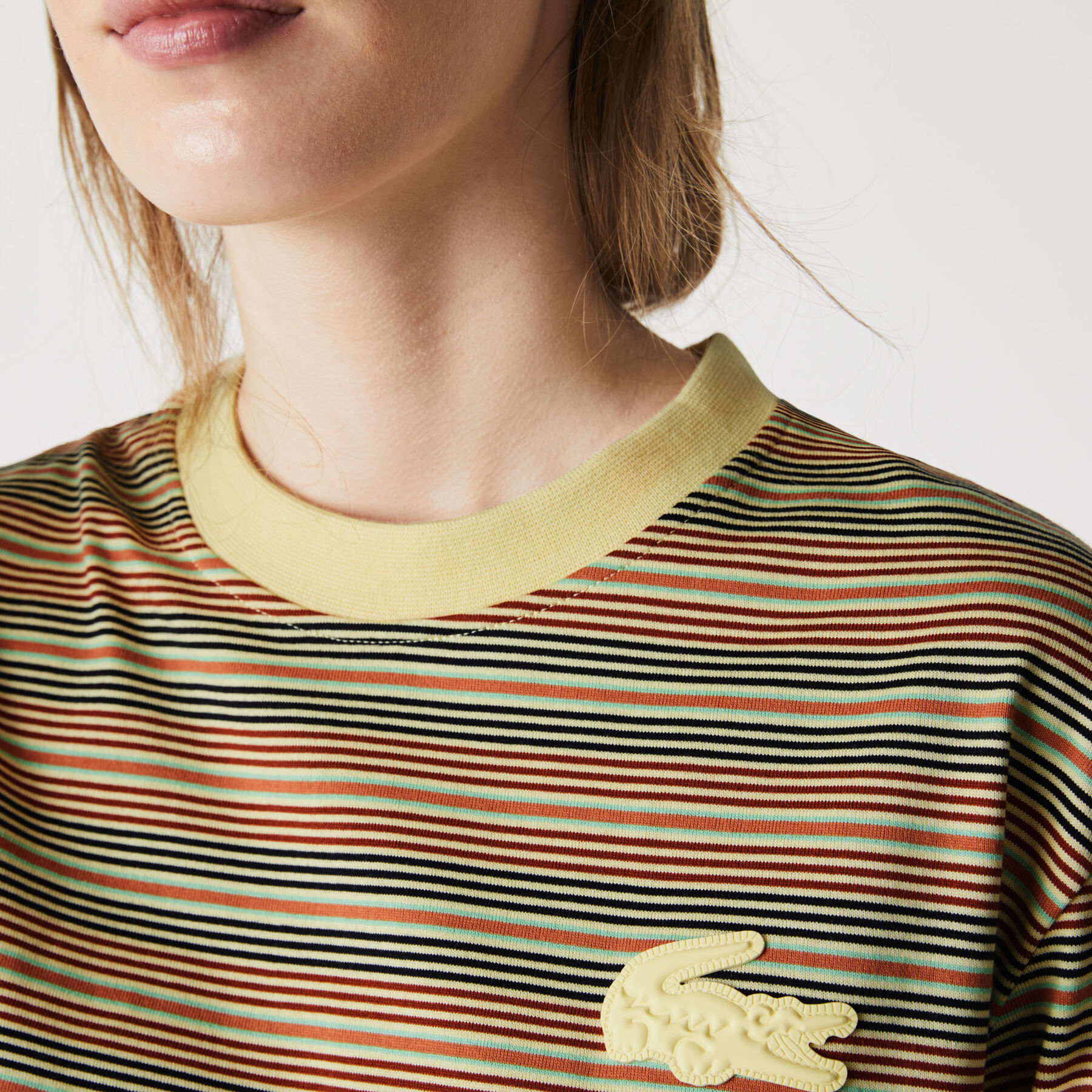 Unisex Lacoste LIVE Loose Fit Crew Neck Striped Cotton T-shirt unisex lacoste live loose fit crew neck striped cotton t shirt