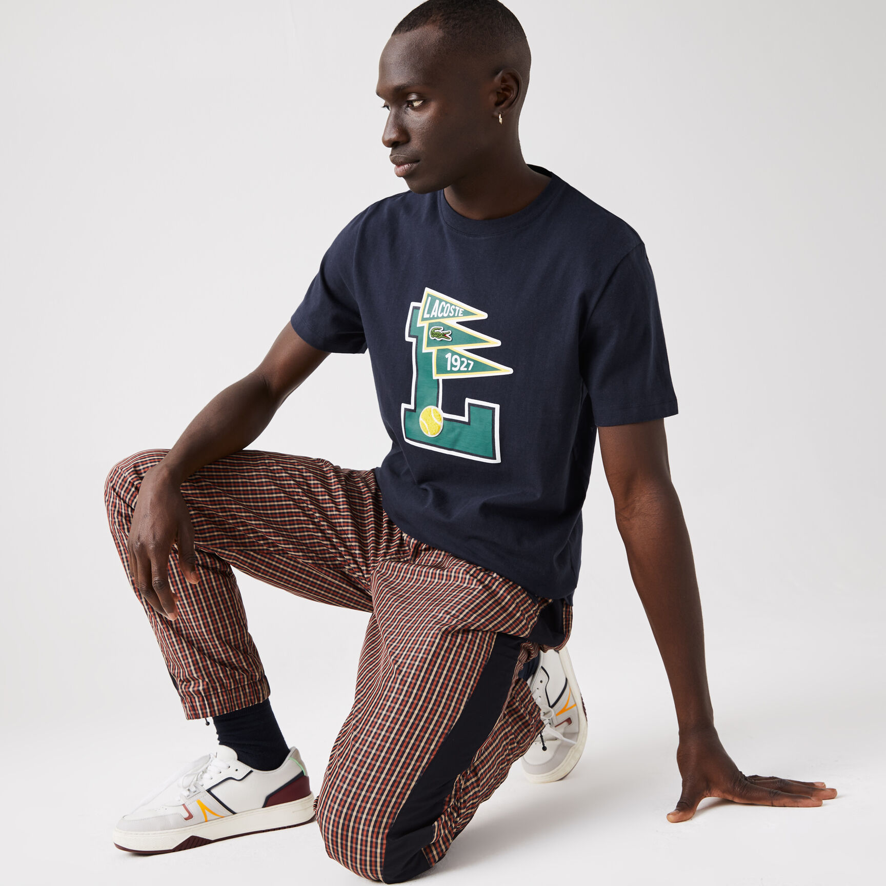 Men's Crew Neck Pennants L Badge Cotton T-Shirt