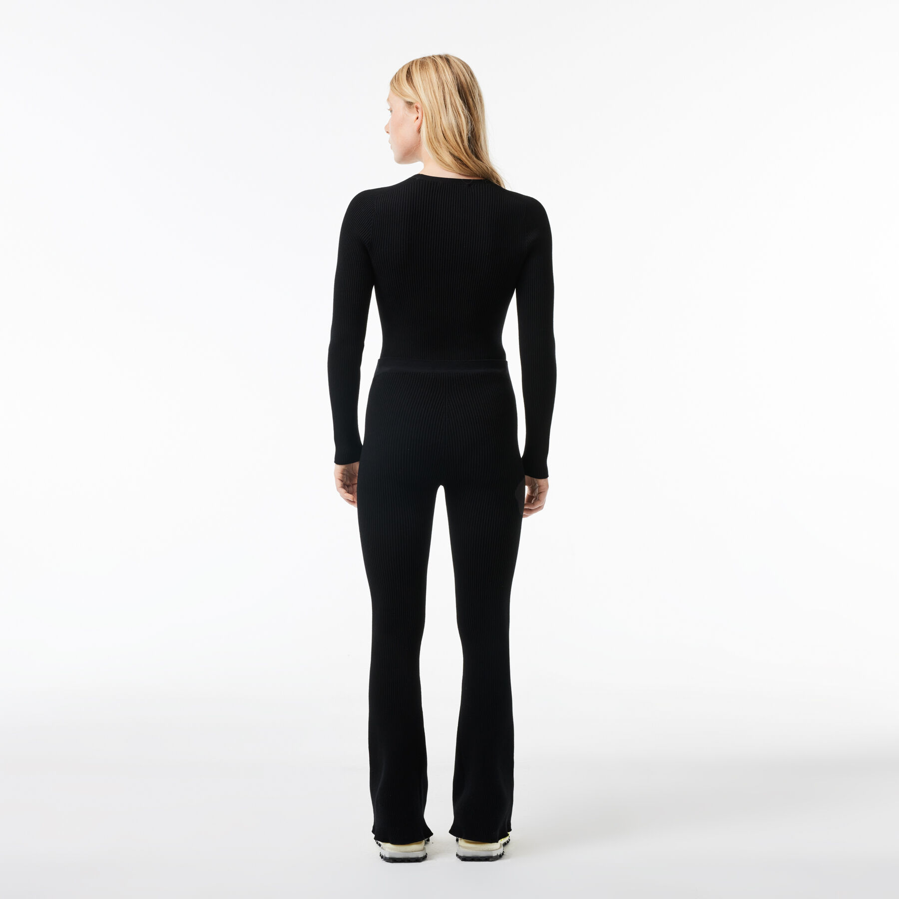 lacoste seamless ribbed knit flared leggings