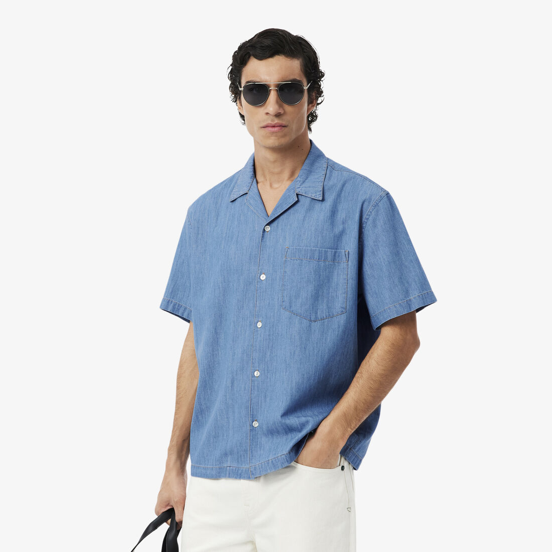 Relaxed Fit Open Neck Denim Shirt