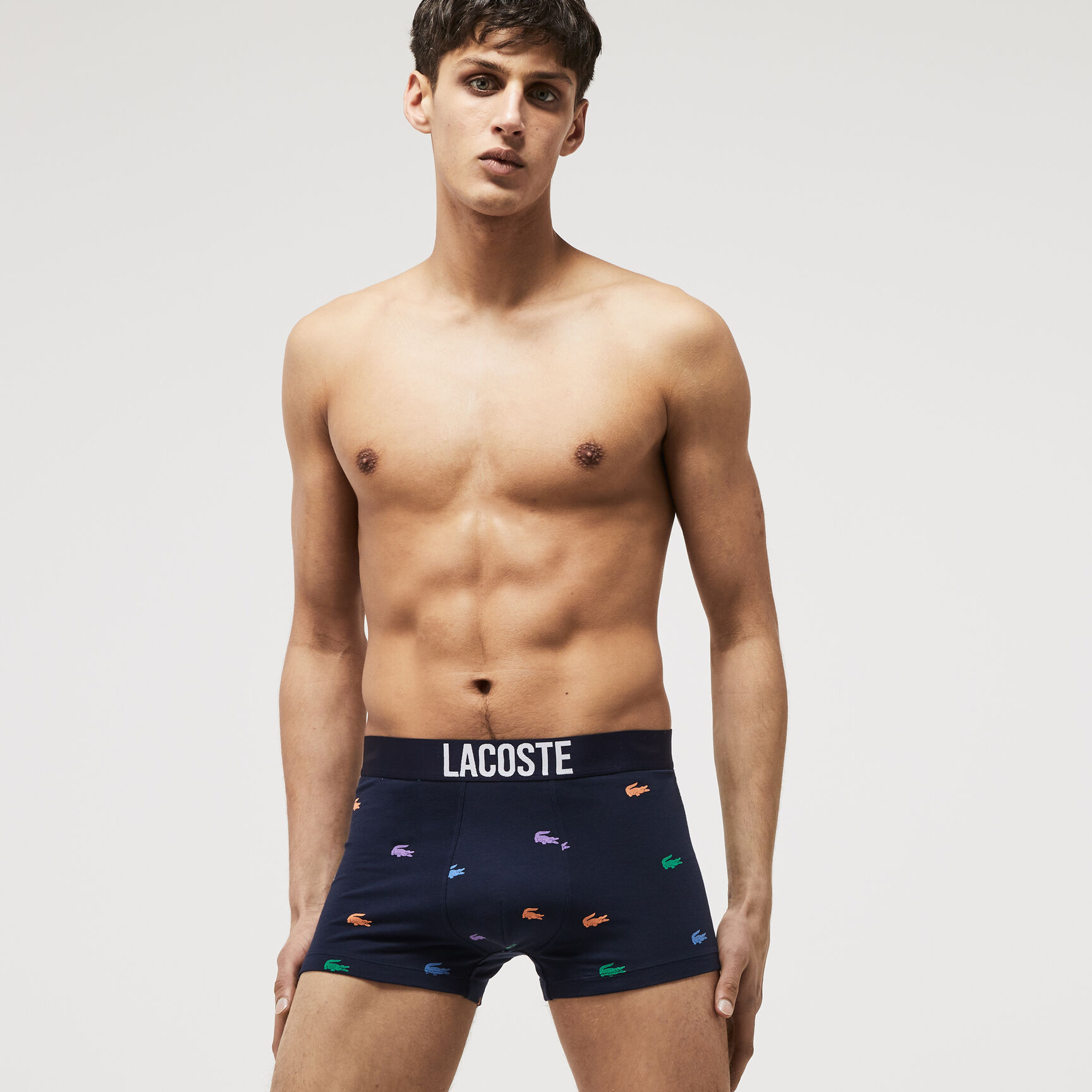 طقم بوكسر قطن مطاطي قصير بشعار الماركة على الخصر للرجال، 3 قطع طقم بوكسر قطن مطاطي قصير بشعار الماركة على الخصر للرجال، 3 قطع