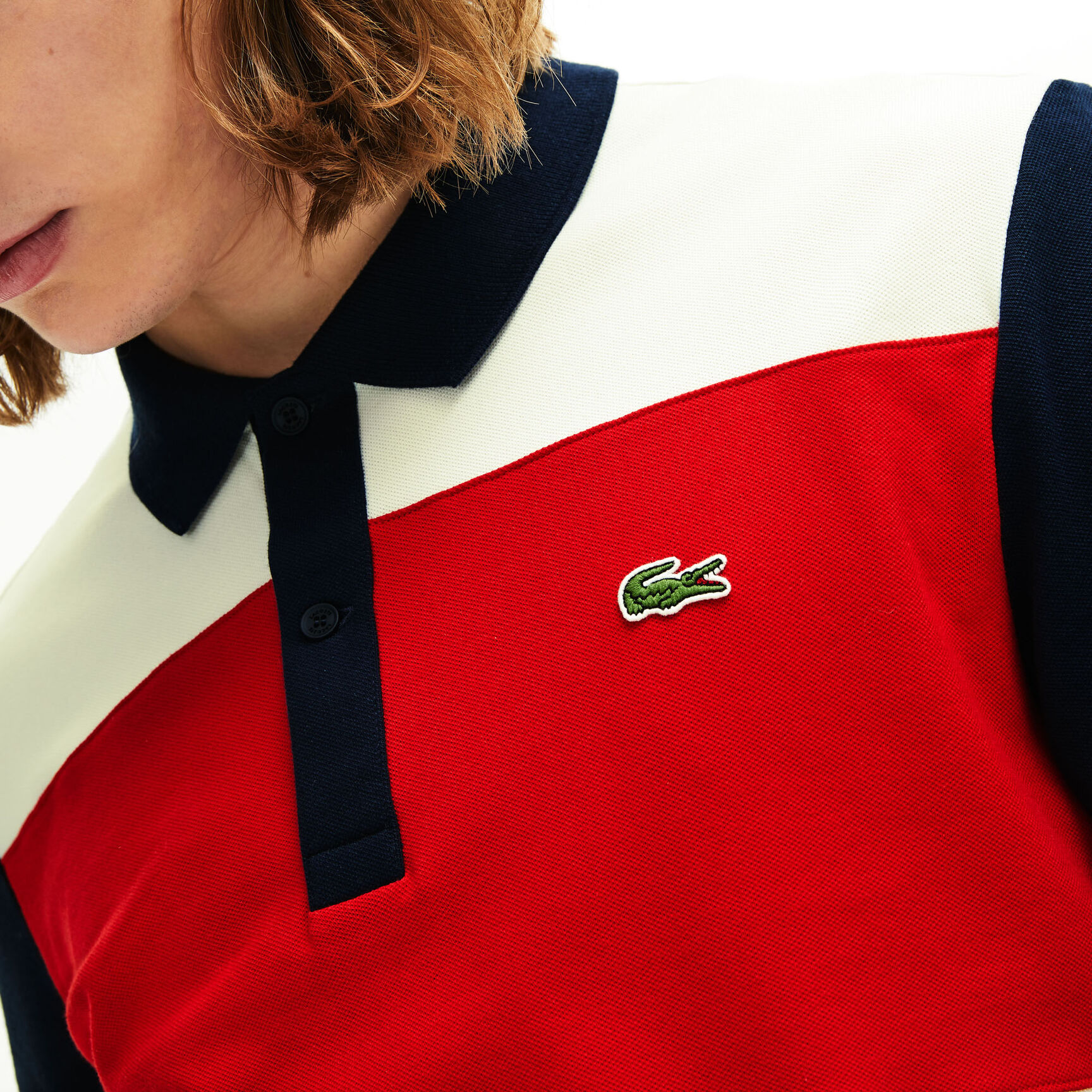 قميص بولو مطاطي بألوان متباينة من Lacoste للرجال