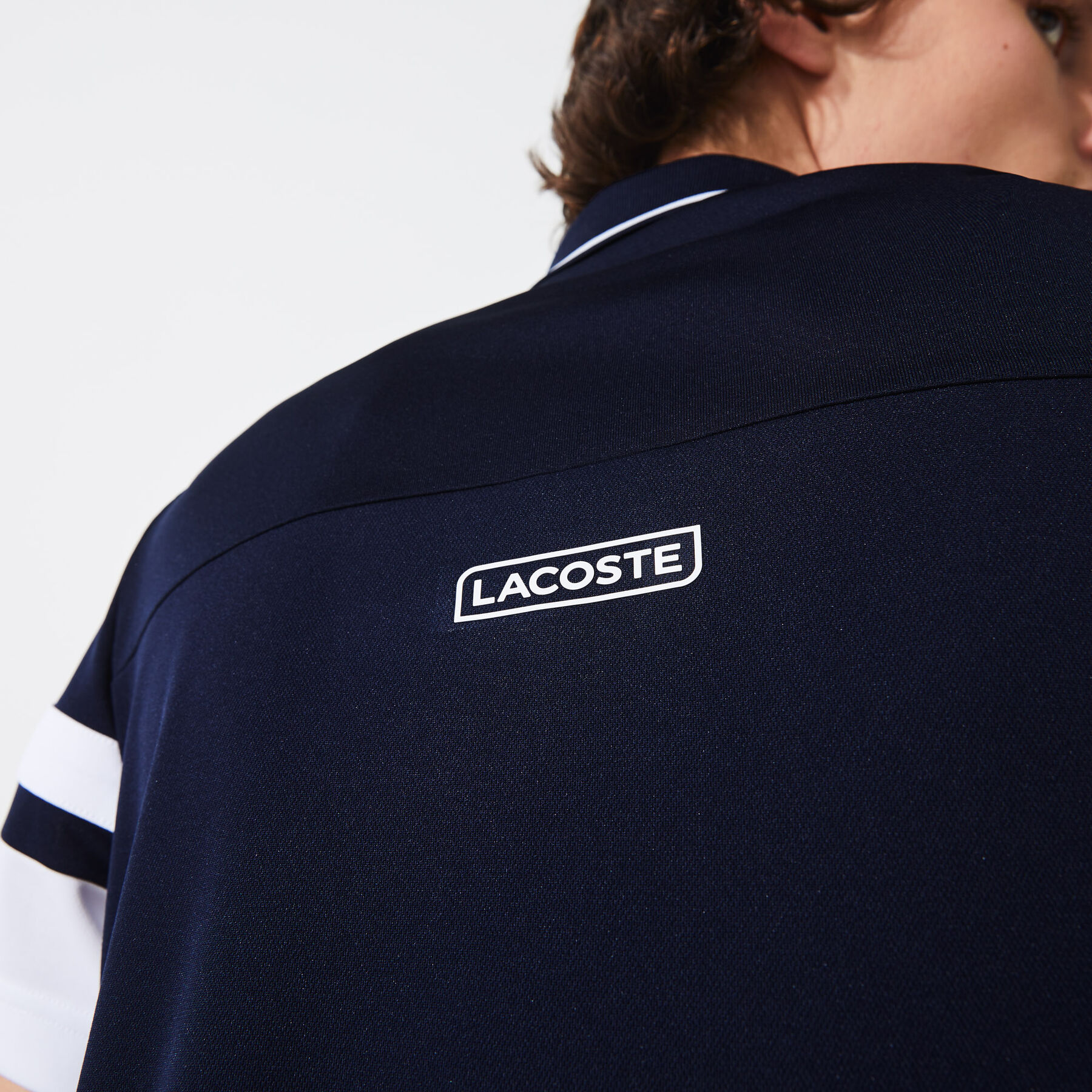 men s lacoste sport striped sleeves breathable piqu  tennis polo shirt