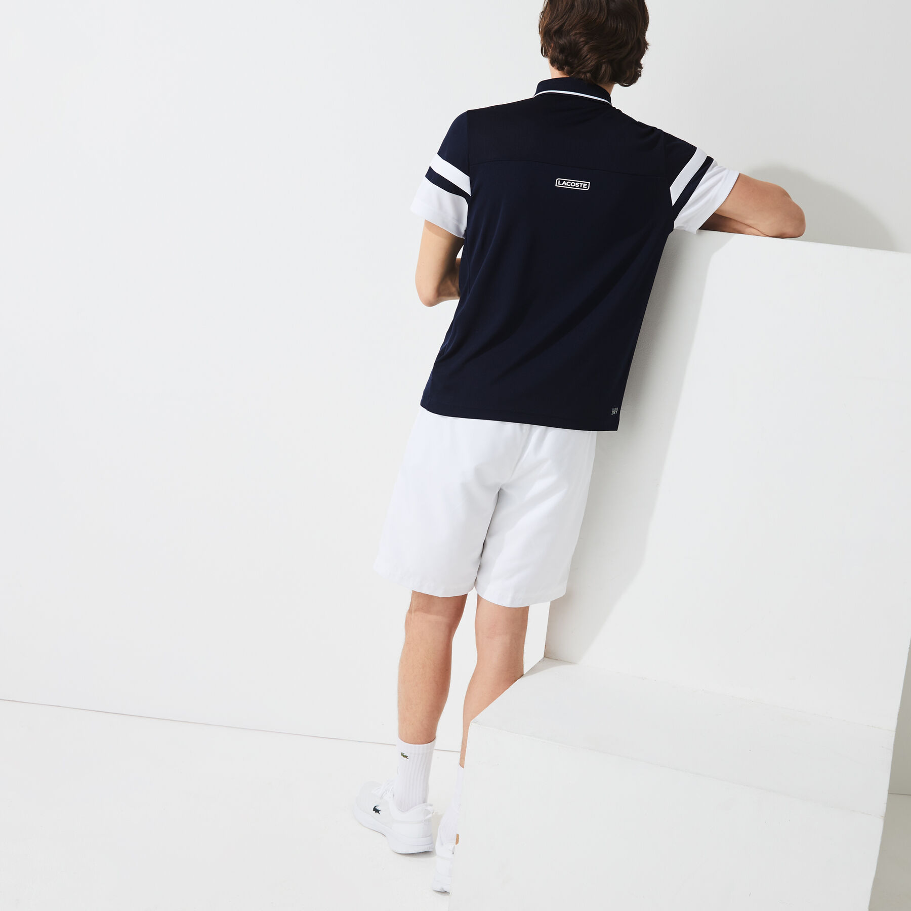 men s lacoste sport striped sleeves breathable piqu  tennis polo shirt