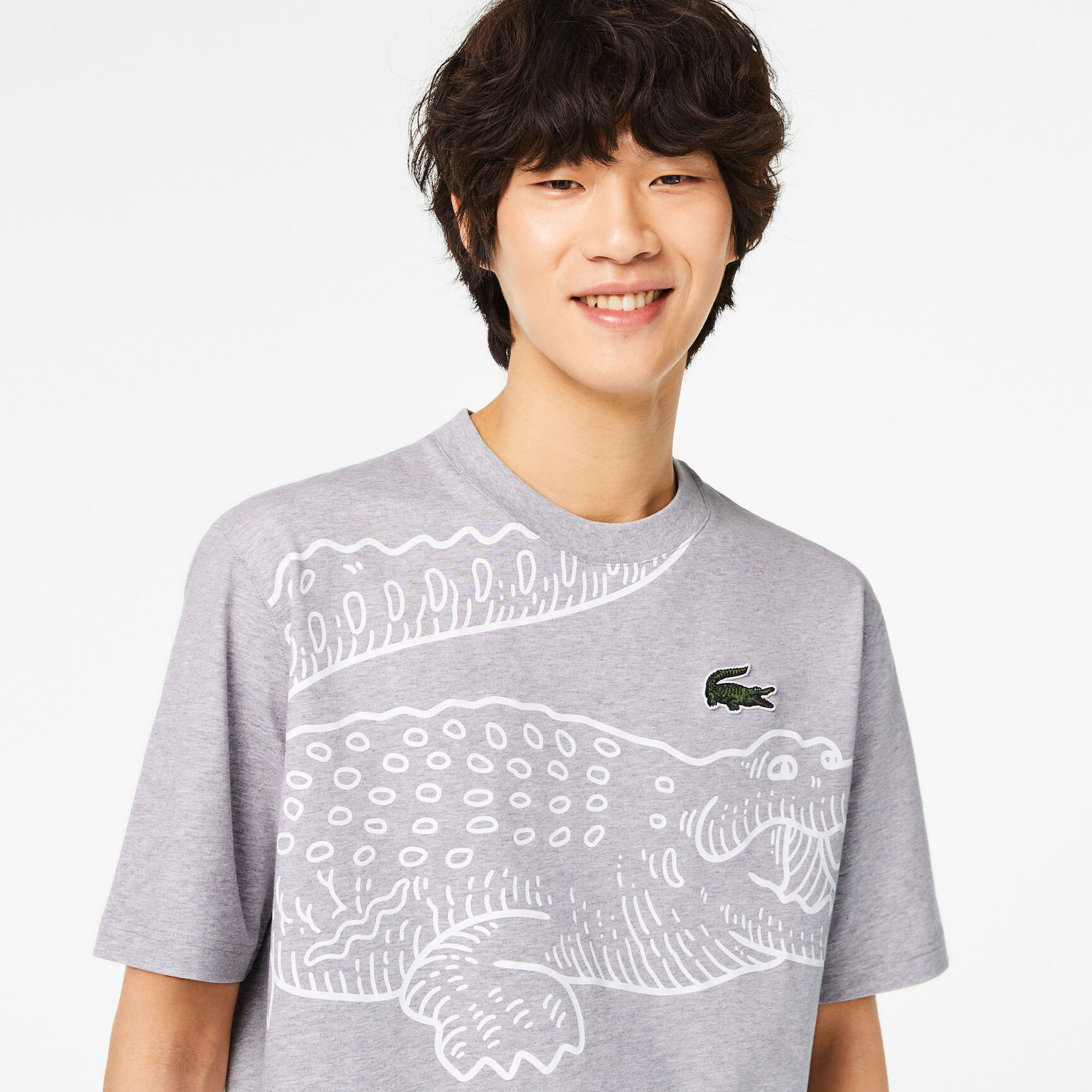 Men's Lacoste Round Neck Loose Fit Crocodile Print T-shirt