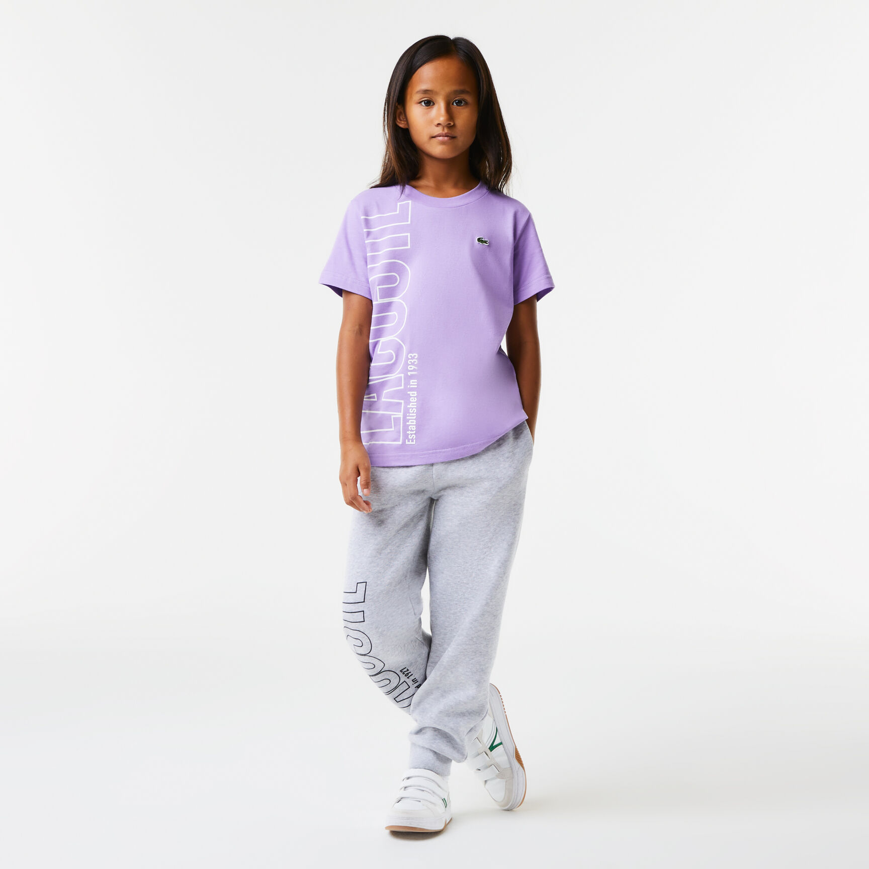 تيشيرت لاكوست قطن جيرسيه بطبعة كبيرة لشعار الماركة للأطفال