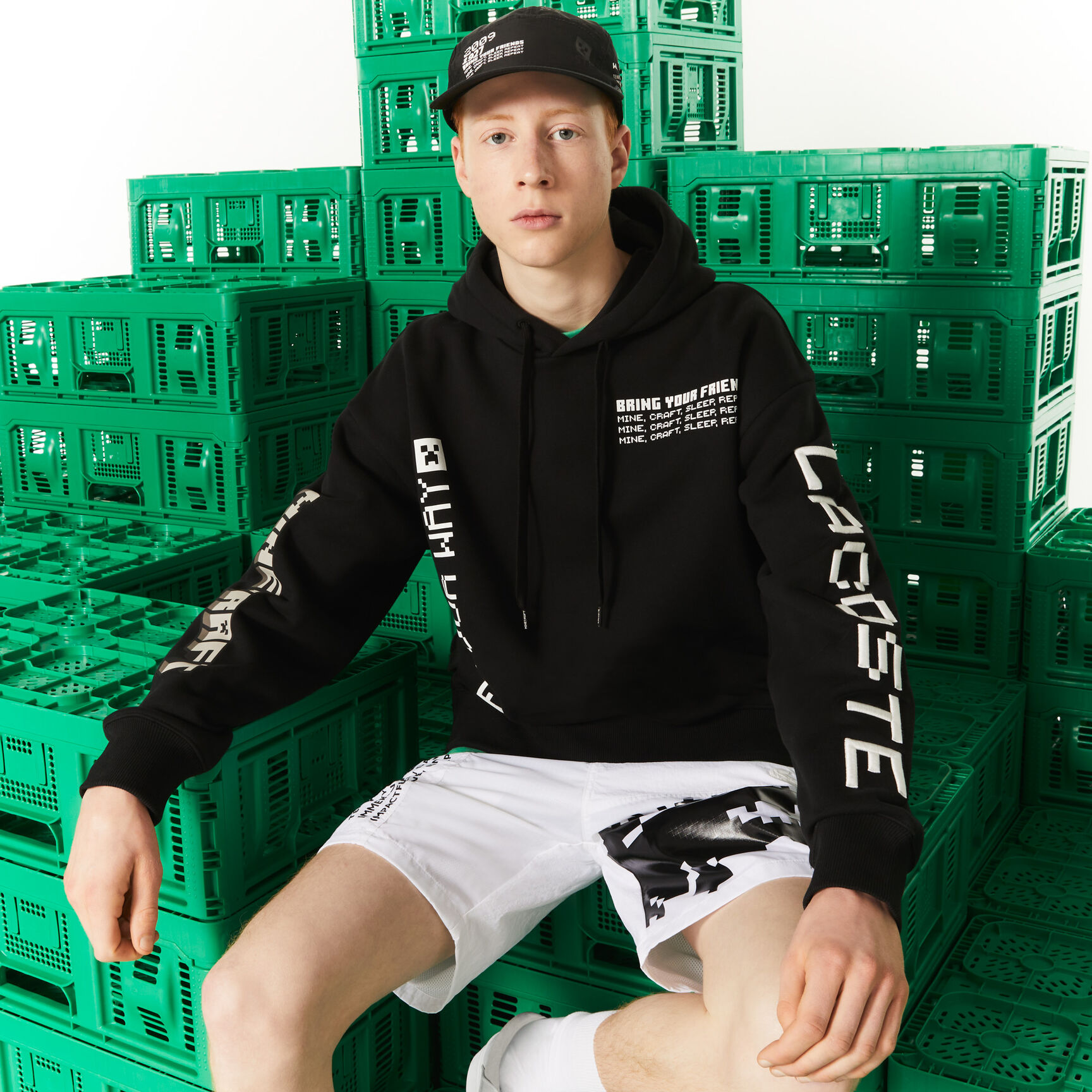 Men's Lacoste L!VE x Minecraft Loose Fit Fleece Hoodie Men's Lacoste L!VE x Minecraft Loose Fit Fleece Hoodie
