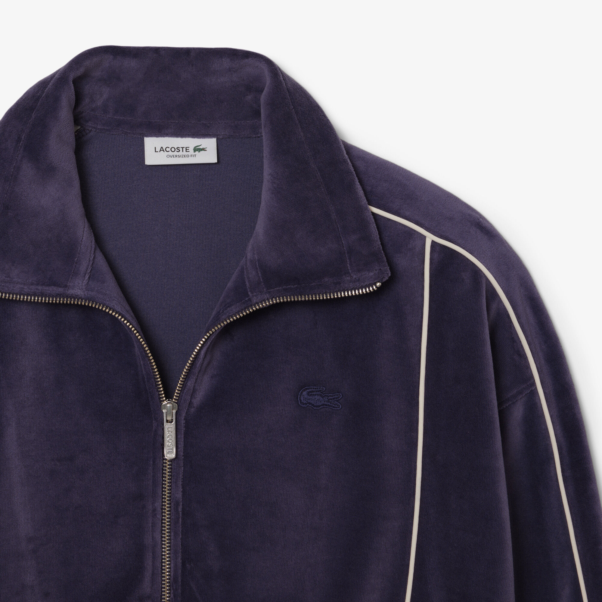 Oversized Zipped Velour Sweatshirt, Purple | LACOSTE KSA