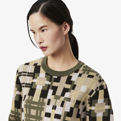 سترة صوفية برسومات جاكار ورقبة دائرية سترة صوفية برسومات جاكار ورقبة دائرية