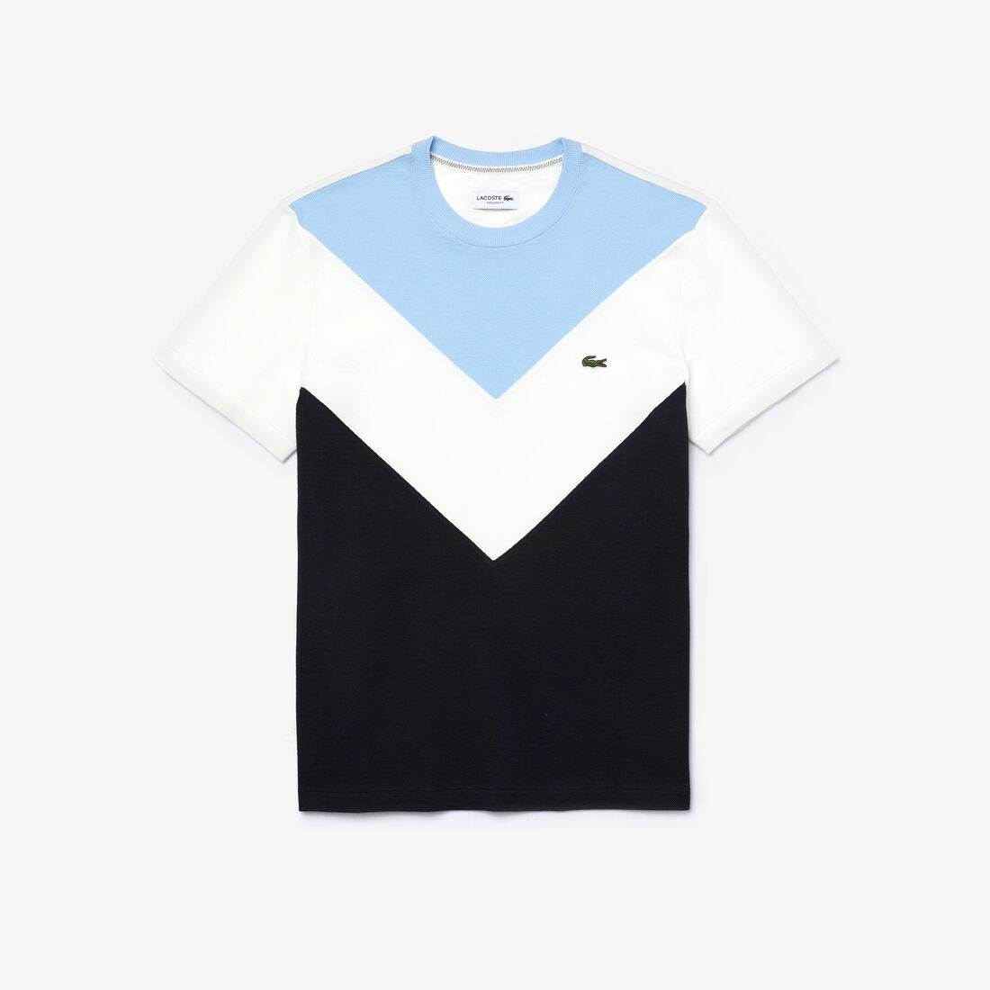 تي شيرت من مزيج قطن البيكيه بكتل لونية مع فتحة رقبة مستديرة للرجال تي شيرت من مزيج قطن البيكيه بكتل لونية مع فتحة رقبة مستديرة للرجال