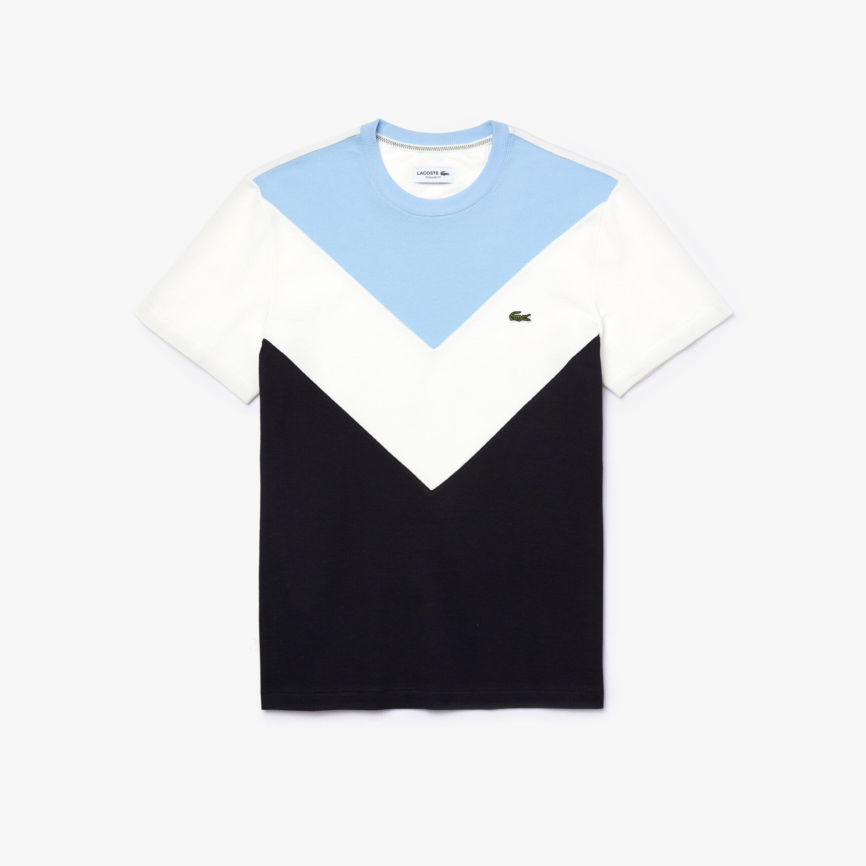 تي شيرت من مزيج قطن البيكيه بكتل لونية مع فتحة رقبة مستديرة للرجال تي شيرت من مزيج قطن البيكيه بكتل لونية مع فتحة رقبة مستديرة للرجال