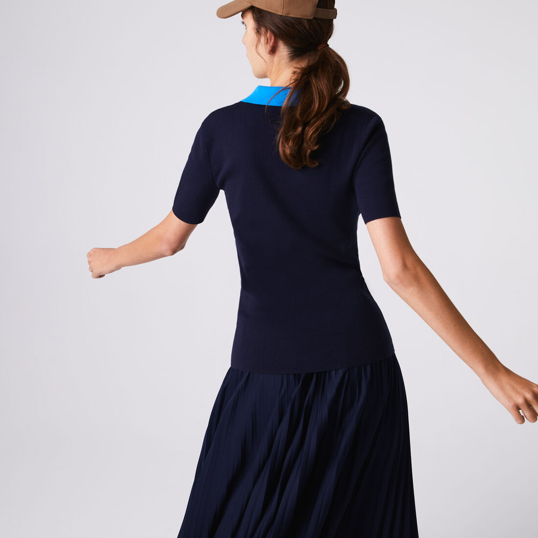 Women's Polo Collar Two-Tone Cotton Sweater Women's Polo Collar Two-Tone Cotton Sweater