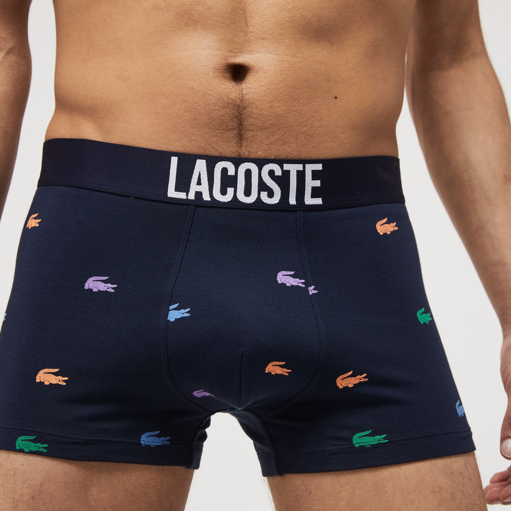 طقم بوكسر قطن مطاطي قصير بشعار الماركة على الخصر للرجال، 3 قطع طقم بوكسر قطن مطاطي قصير بشعار الماركة على الخصر للرجال، 3 قطع