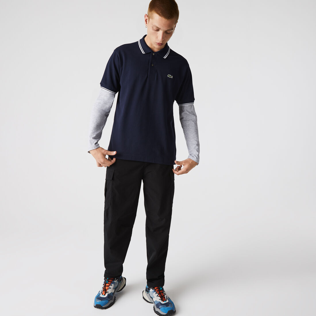 تيشيرت بولو لاكوست قطن بيكيه بخطوط وقصة كلاسيكية للرجال تيشيرت بولو لاكوست قطن بيكيه بخطوط وقصة كلاسيكية للرجال