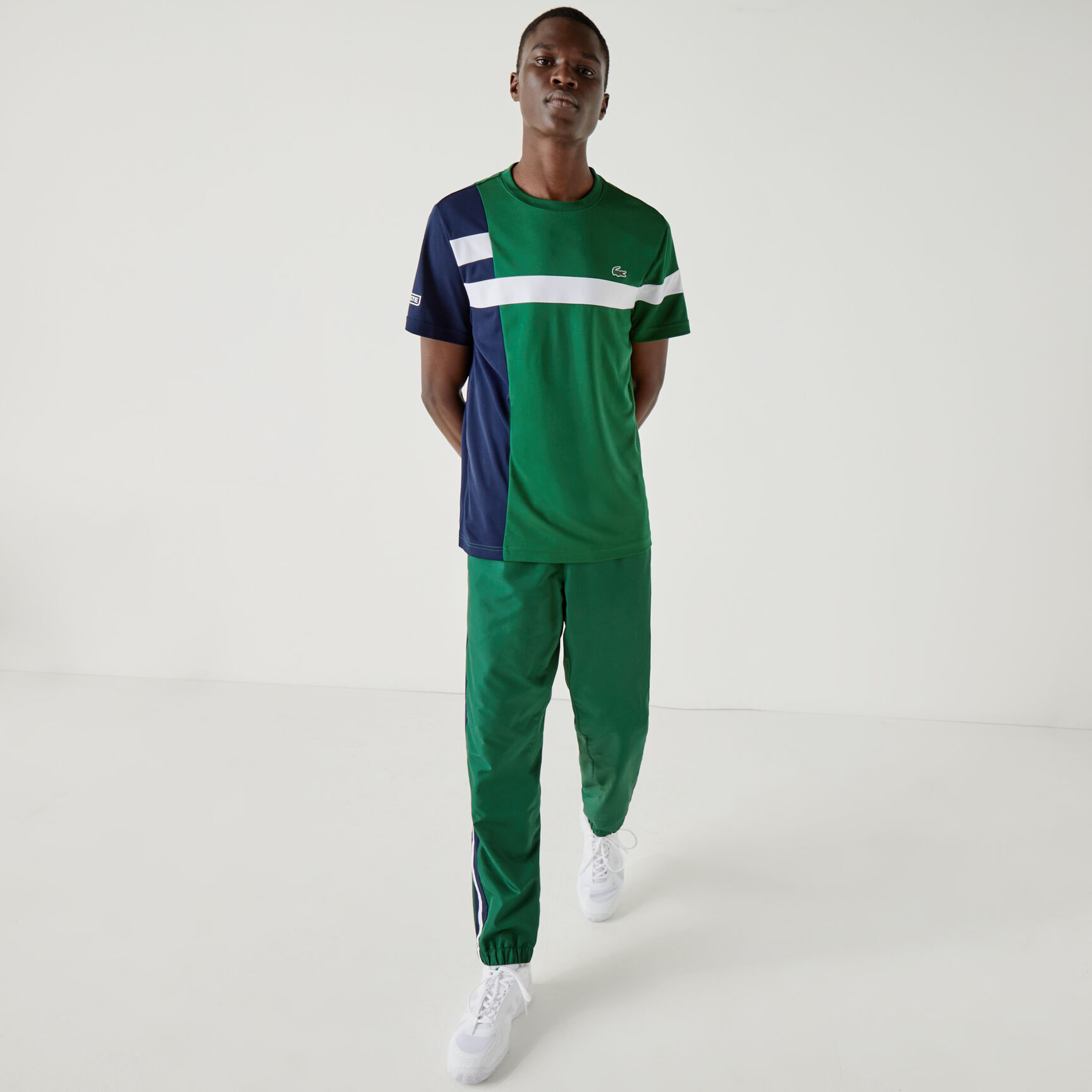 تي شيرت للتنس من البيكيه المسامي مع كتل لونية مجموعة Lacoste SPORT للرجال