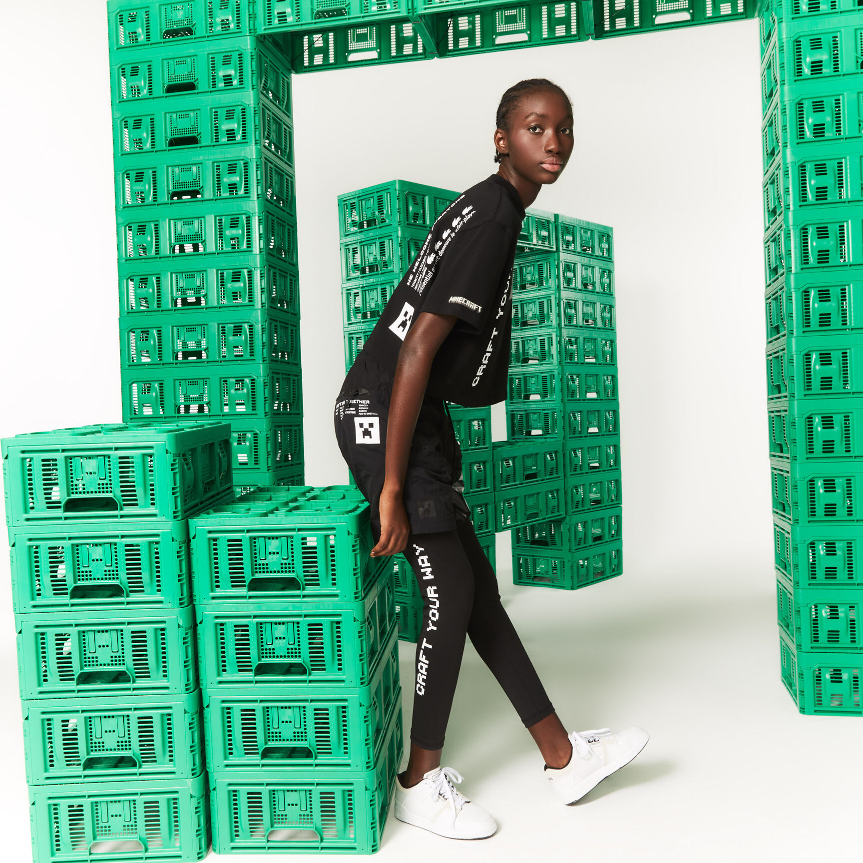 تيشيرت قطن عضوي قصير للنساء مجموعة Lacoste L!VE x Minecraft