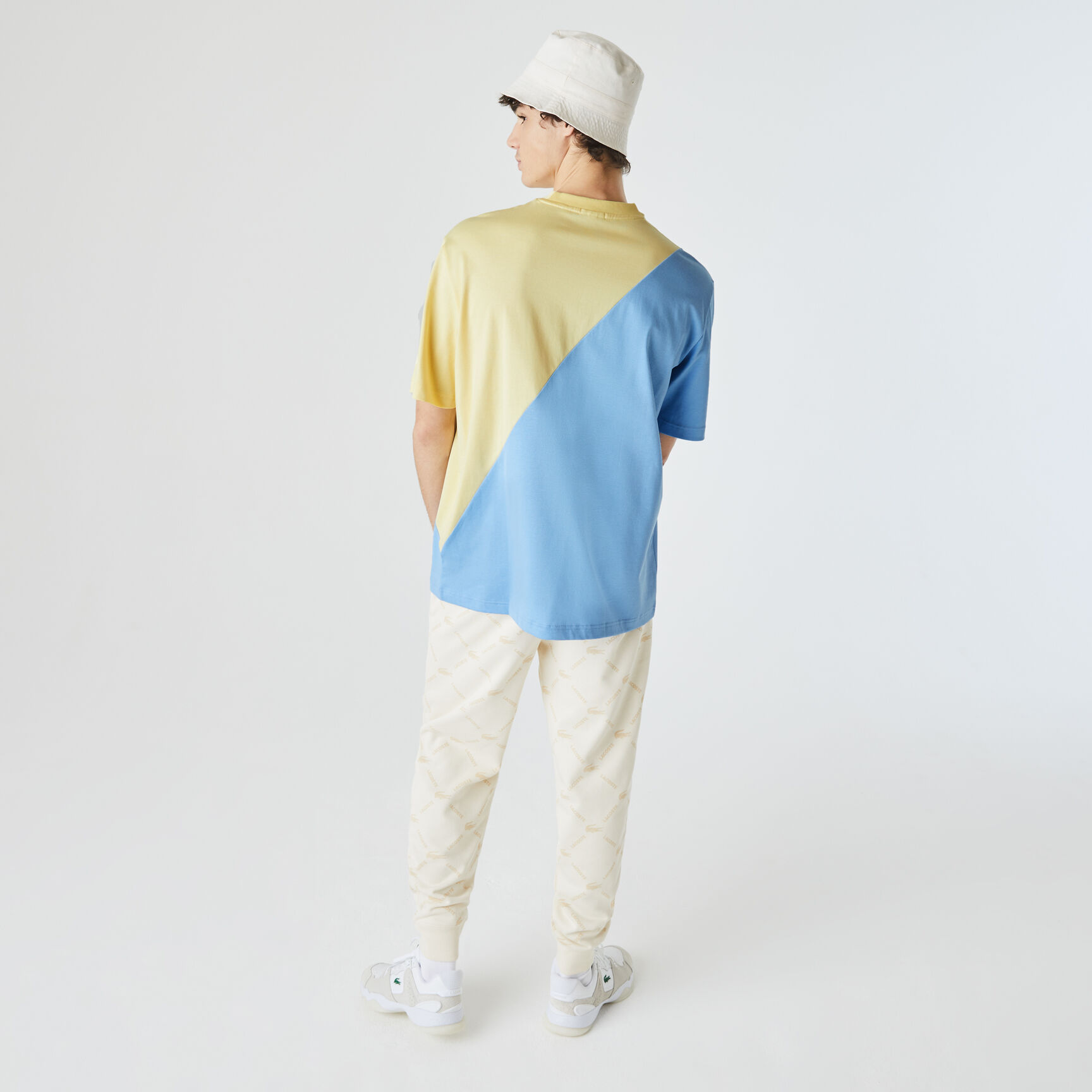 تي شيرت قطن للجنسين ثنائي اللون قصة فضفاضة مجموعة Lacoste LIVE