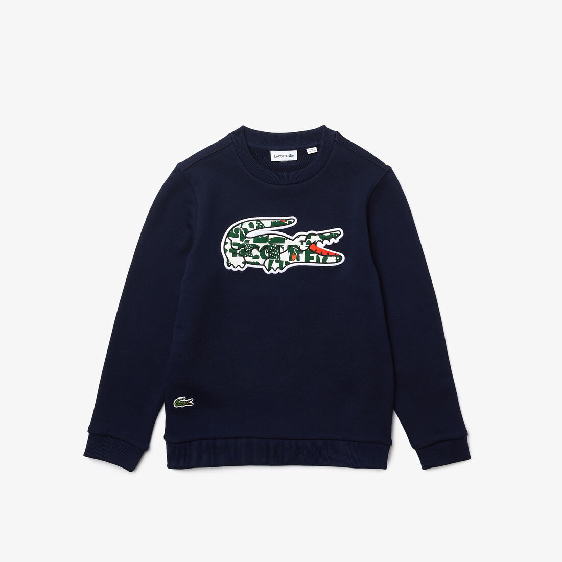 سويت شيرت صوف قطني بفتحة رقبة مستديرة وشعار التمساح للأطفال