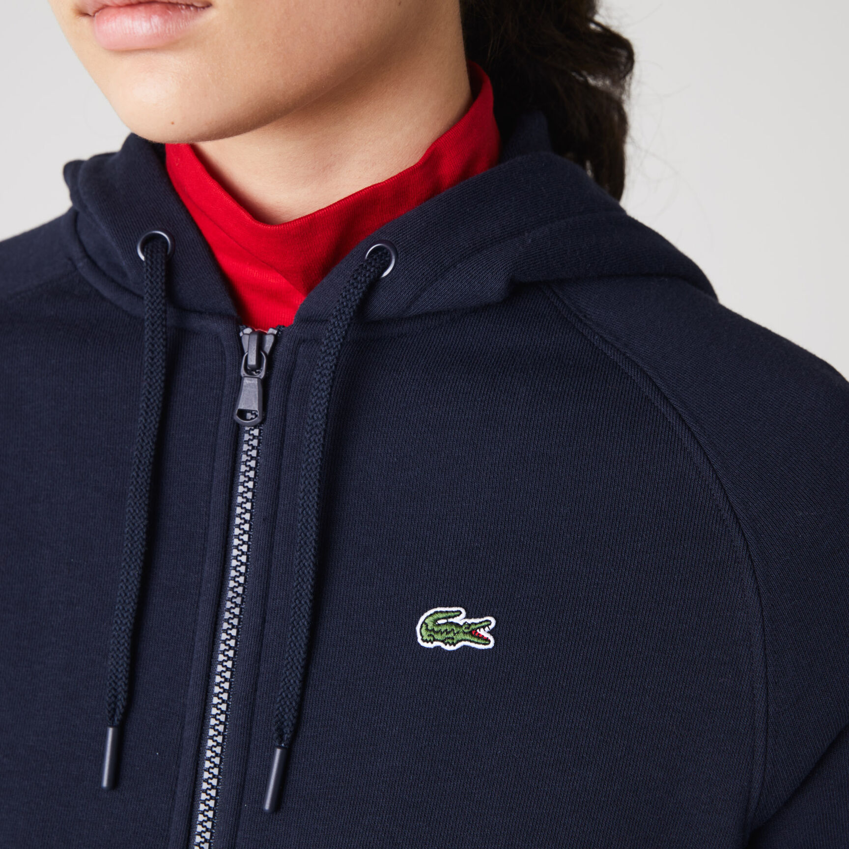 سويت شيرت للتنس من الصوف بسحاب وغطاء رأس مجموعة Lacoste SPORT للنساء