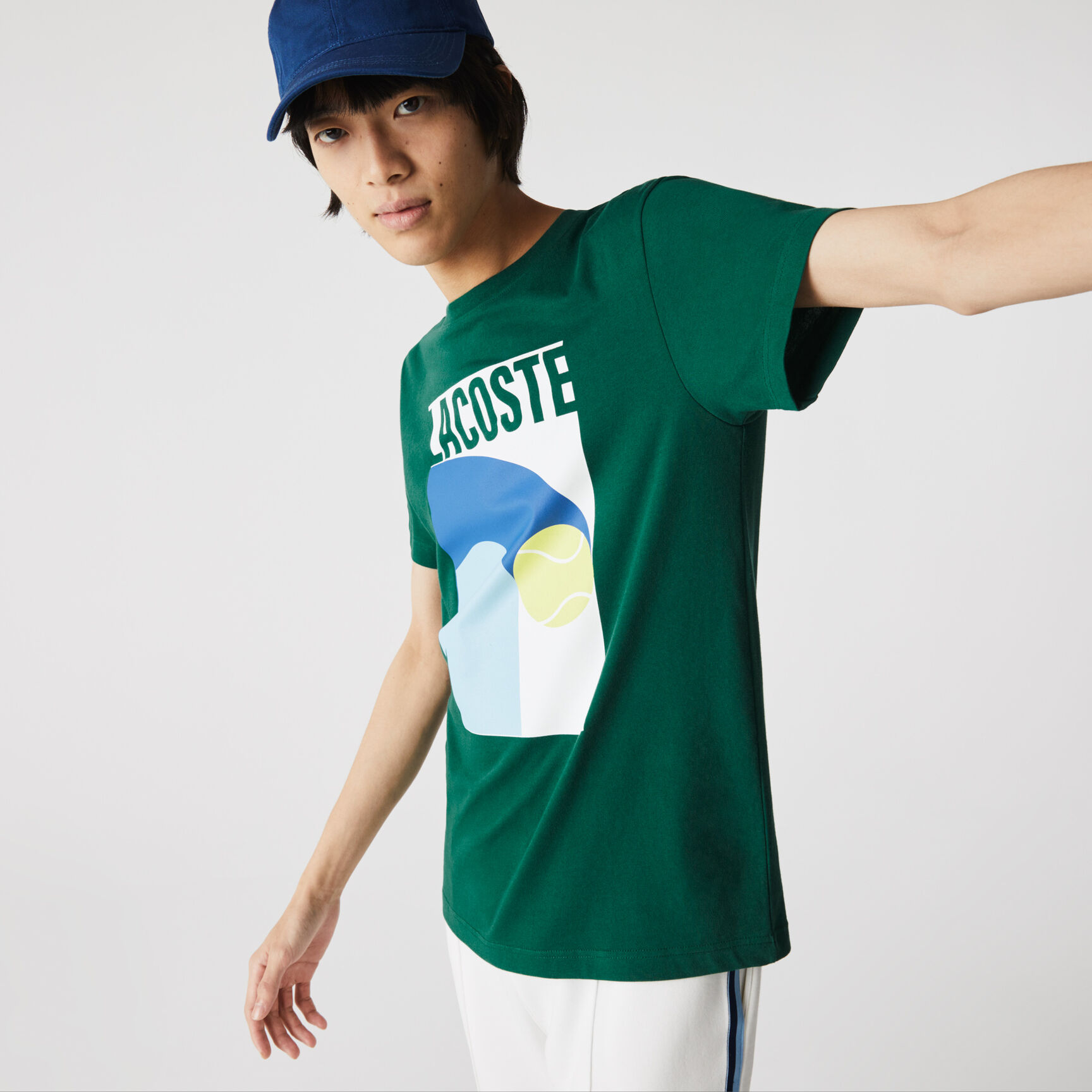 تي شيرت مسامي للرجال مع طباعة رسومية مجموعة Lacoste SPORT