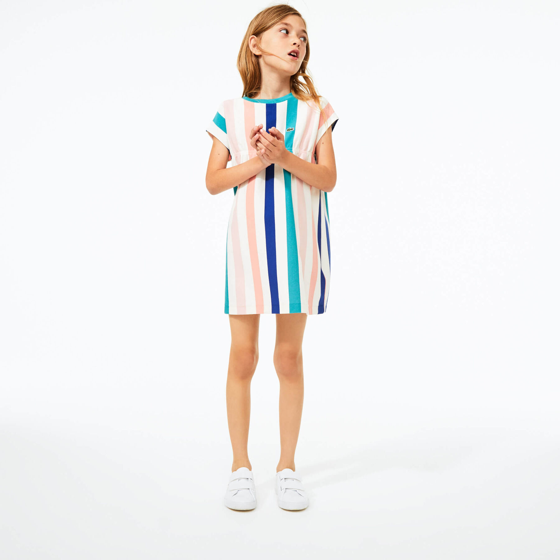 lacoste girls  striped print cotton piqu  dress