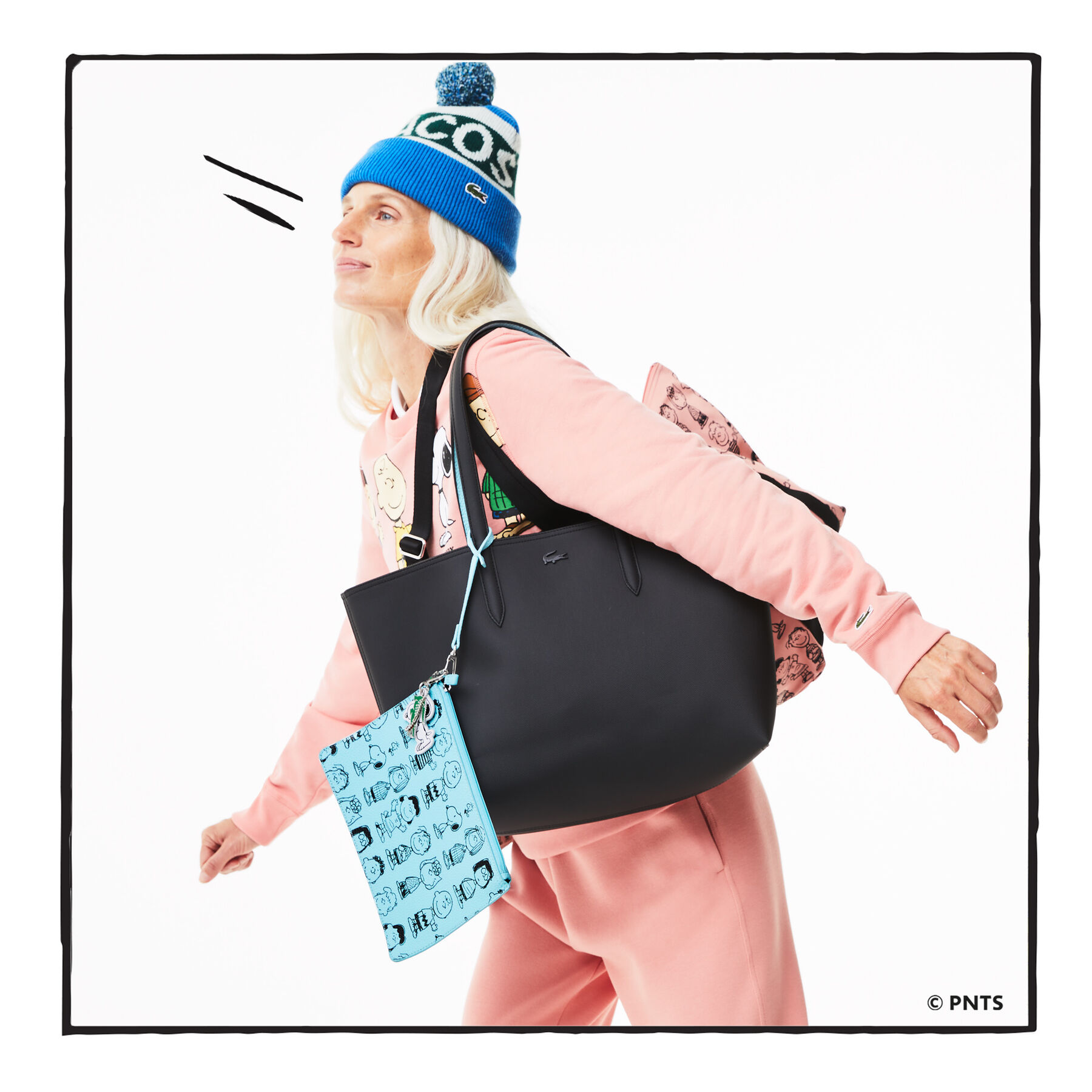 حقيبة تسوق كبيرة للنساء من Lacoste x Peanuts بسحاب لاكوست حقيبة تسوق كبيرة للنساء من lacoste x peanuts بسحاب