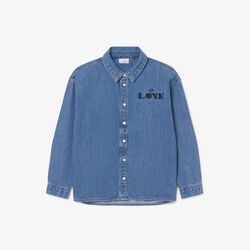lacoste badge accent denim shirt