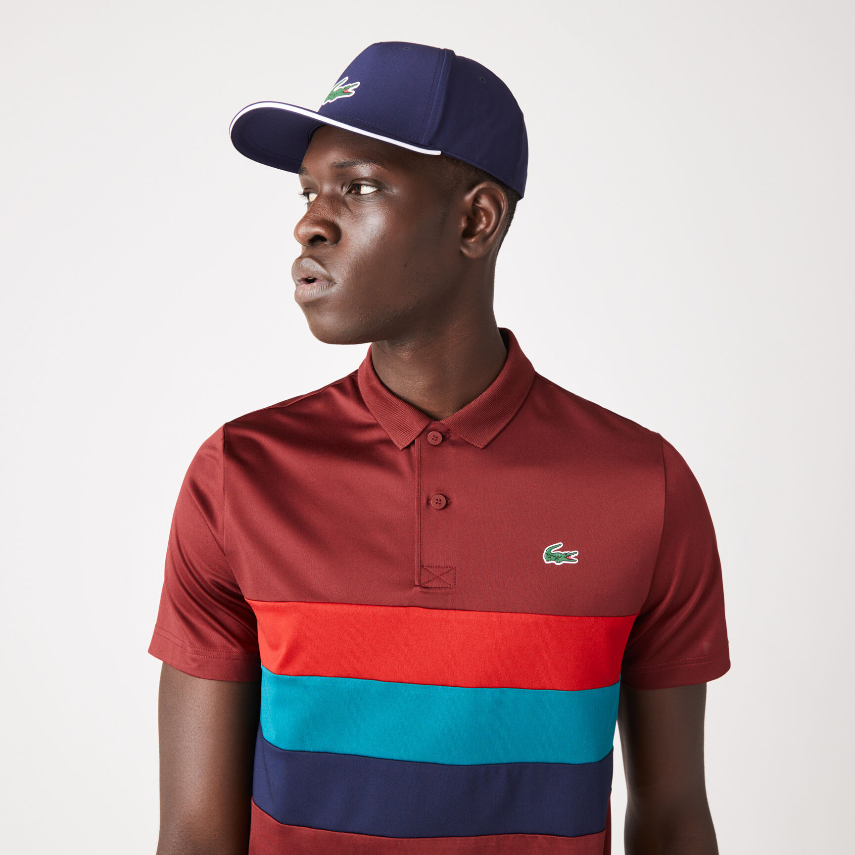 تيشيرت بولو غولف مخطط بثلاثة ألوان للرجال مجموعة Lacoste SPORT تيشيرت بولو غولف مخطط بثلاثة ألوان للرجال مجموعة Lacoste SPORT