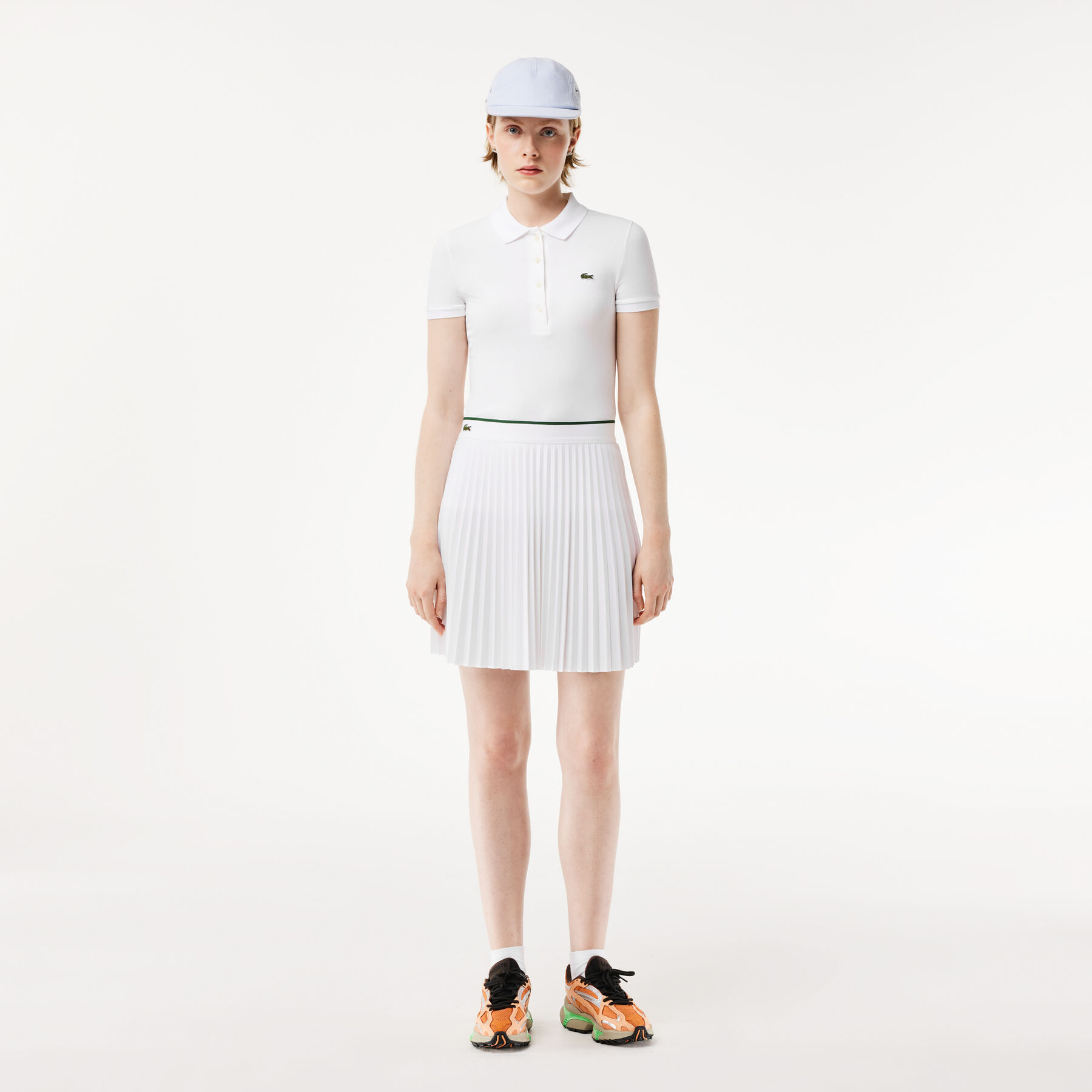 lacoste short pleated elastic waist skirt