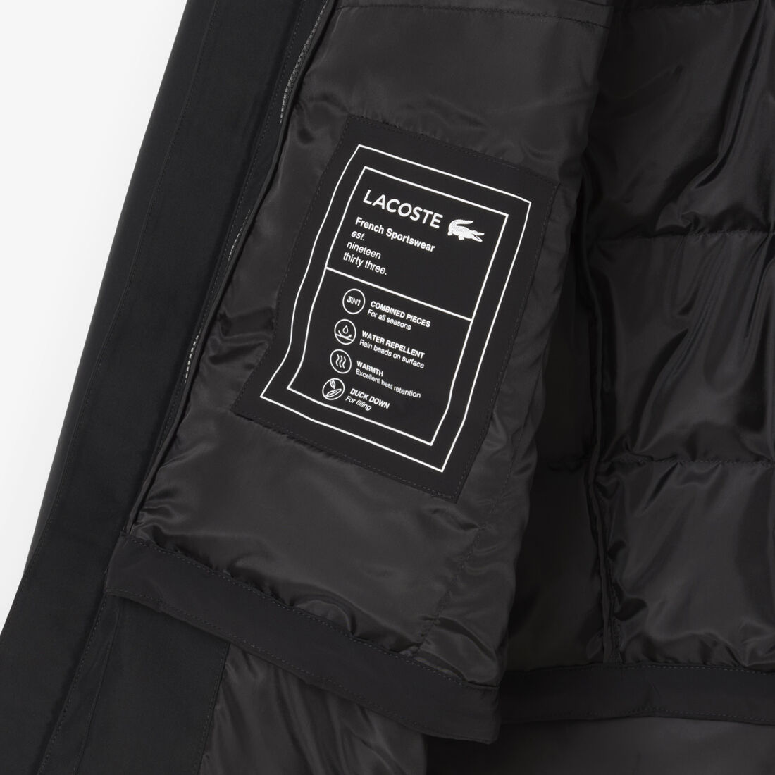lacoste 3 in 1 water repellent padded parka