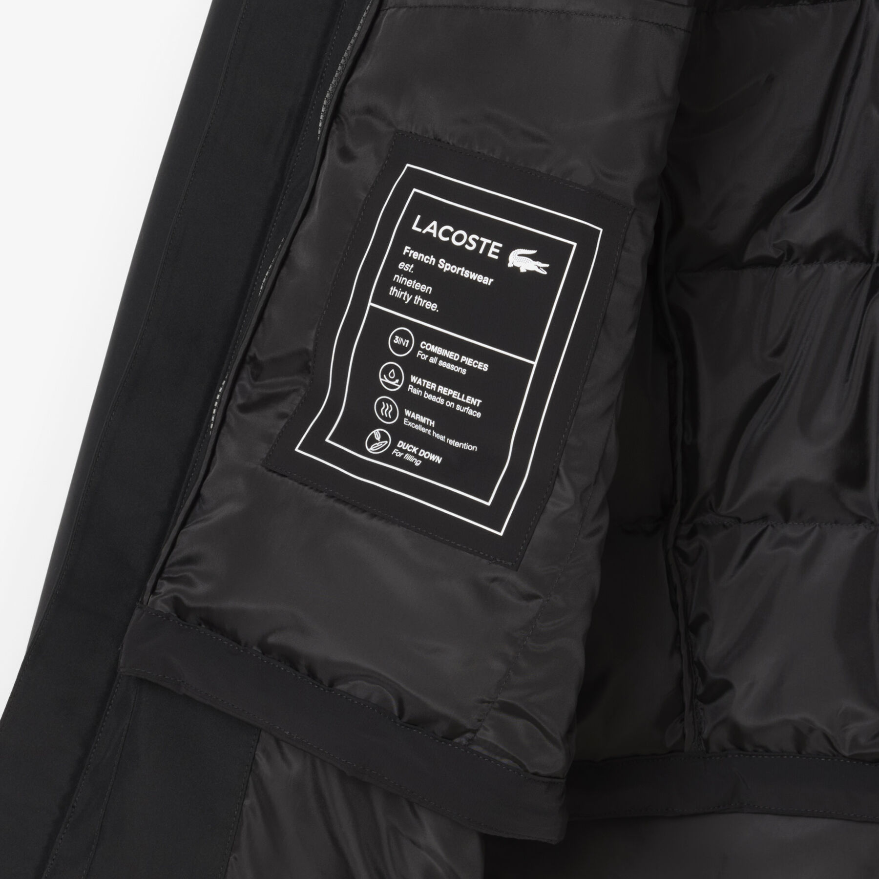 lacoste 3 in 1 water repellent padded parka