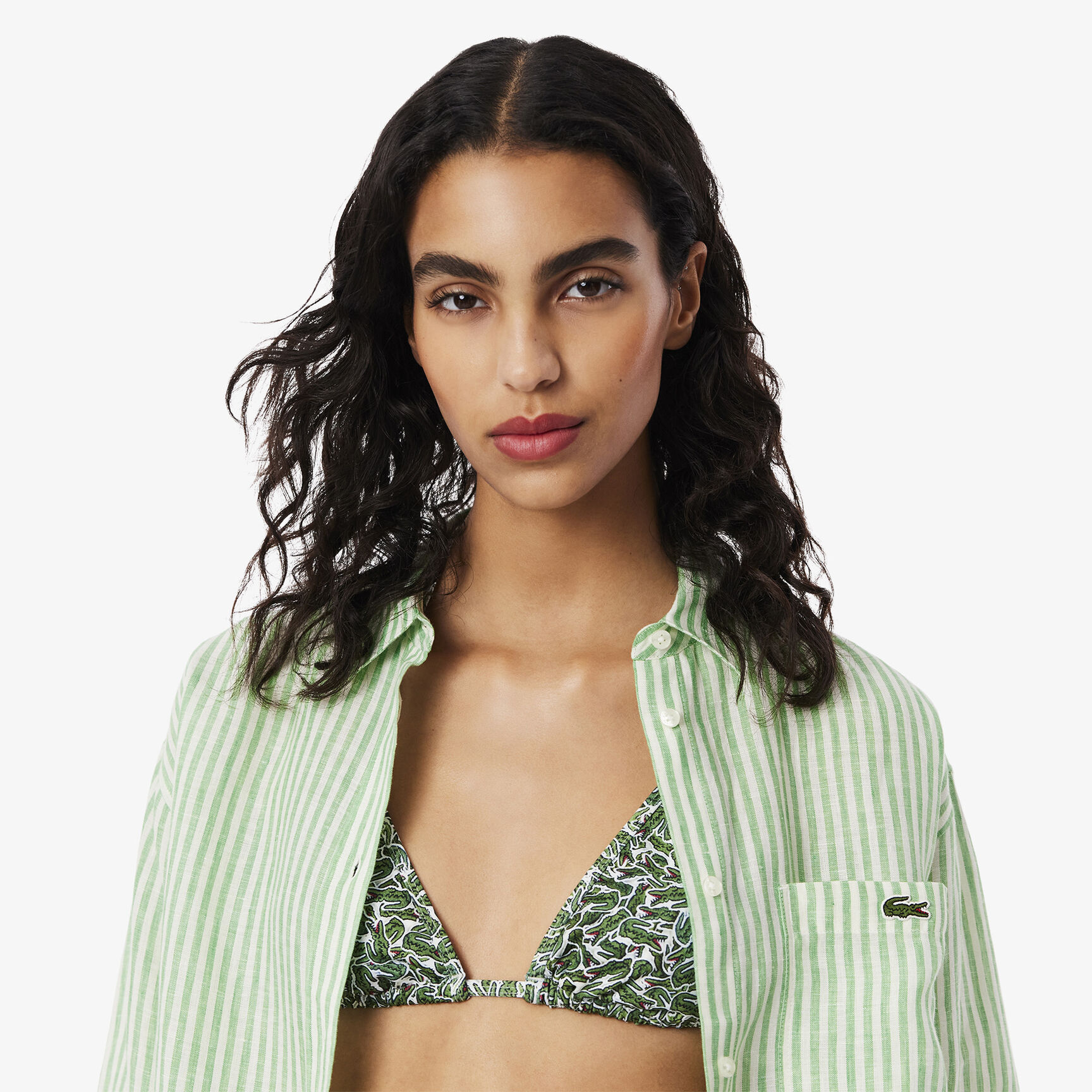 قميص كتان مخطط كبير الحجم