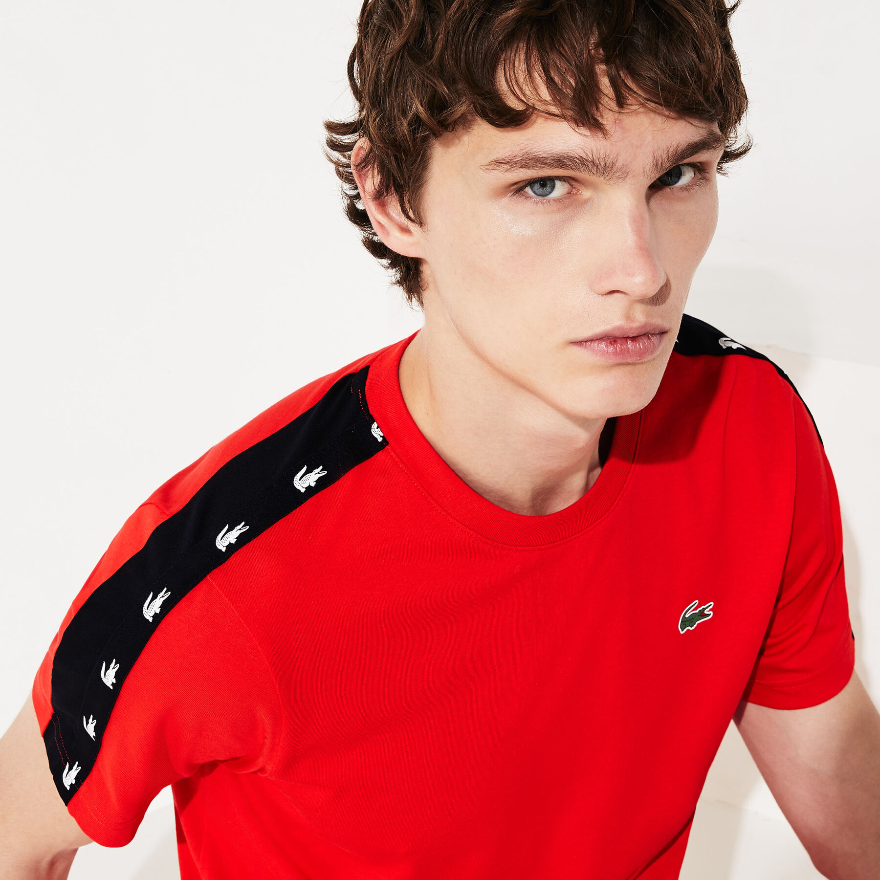 men s lacoste sport crocodile striped breathable piqu  t shirt