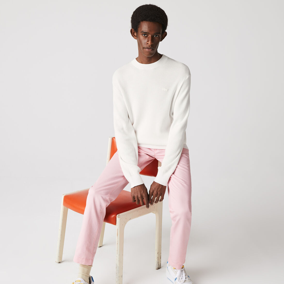 Men's Crew Neck Flecked Cotton Knit Sweater