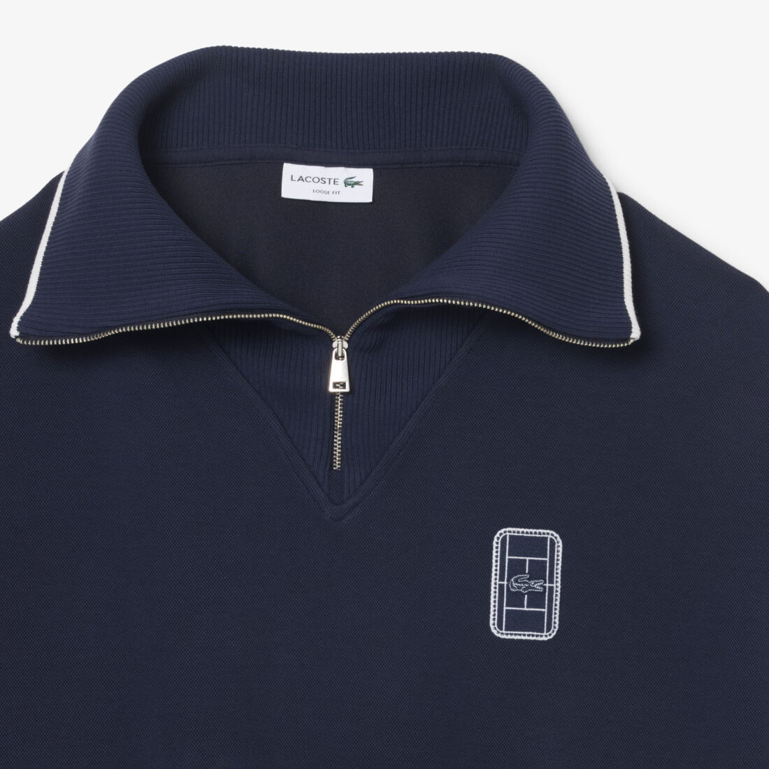 Loose Fit High Zipped Neck Badge Accent Sweatshirt Loose Fit High Zipped Neck Badge Accent Sweatshirt