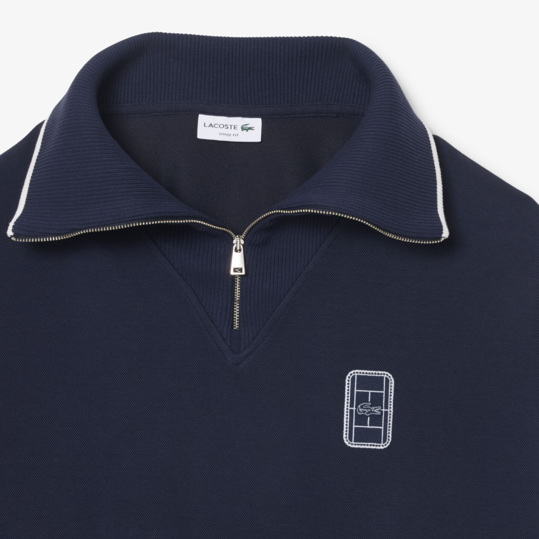 Loose Fit High Zipped Neck Badge Accent Sweatshirt lacoste loose fit high zipped neck badge accent sweatshirt