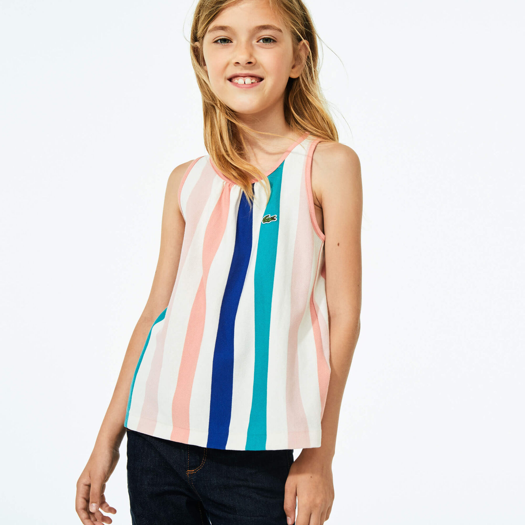 Girls' Striped Cotton Piqué Tank Top lacoste girls striped cotton piqu tank top