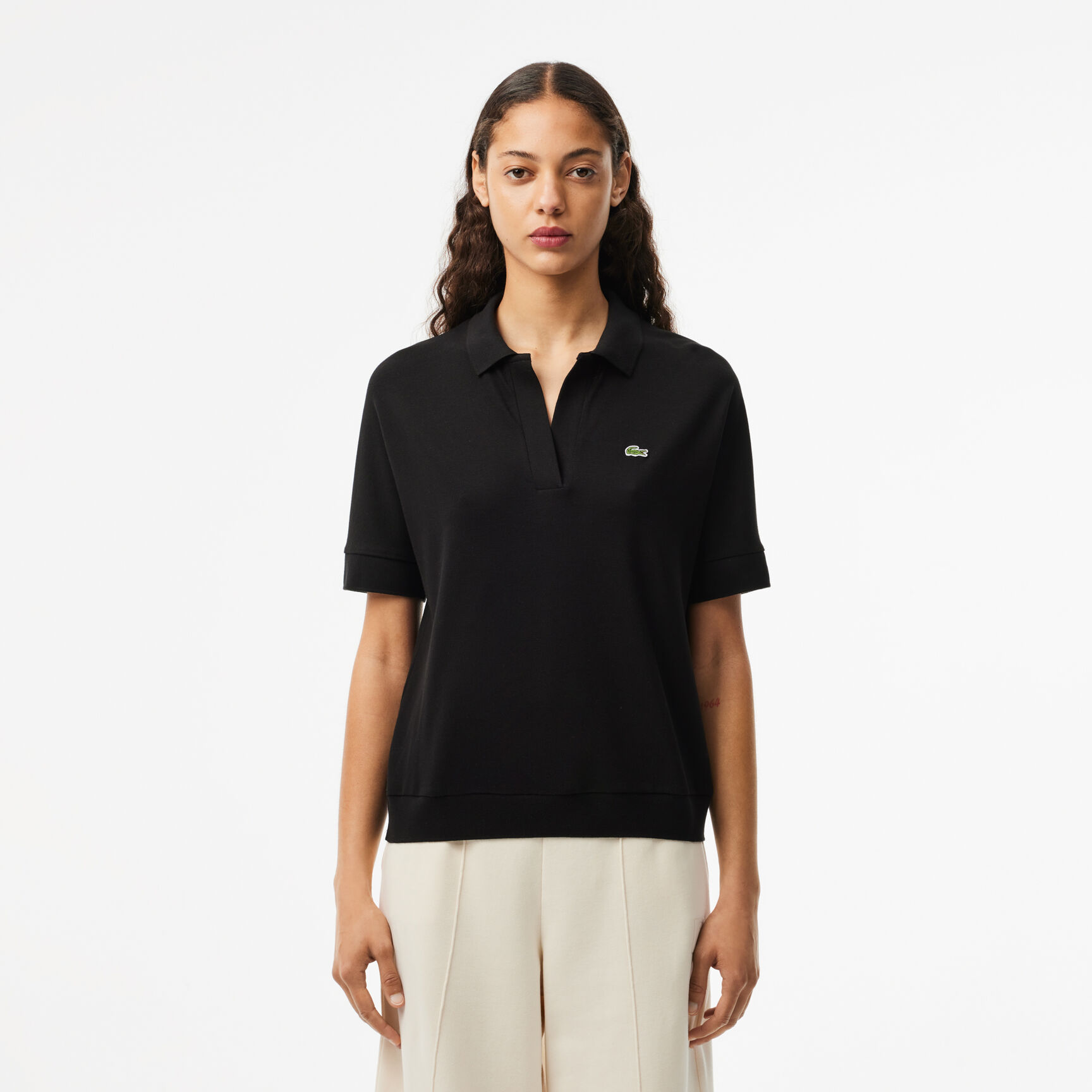 Open Neck Fluid Pique Polo Shirt Open Neck Fluid Pique Polo Shirt